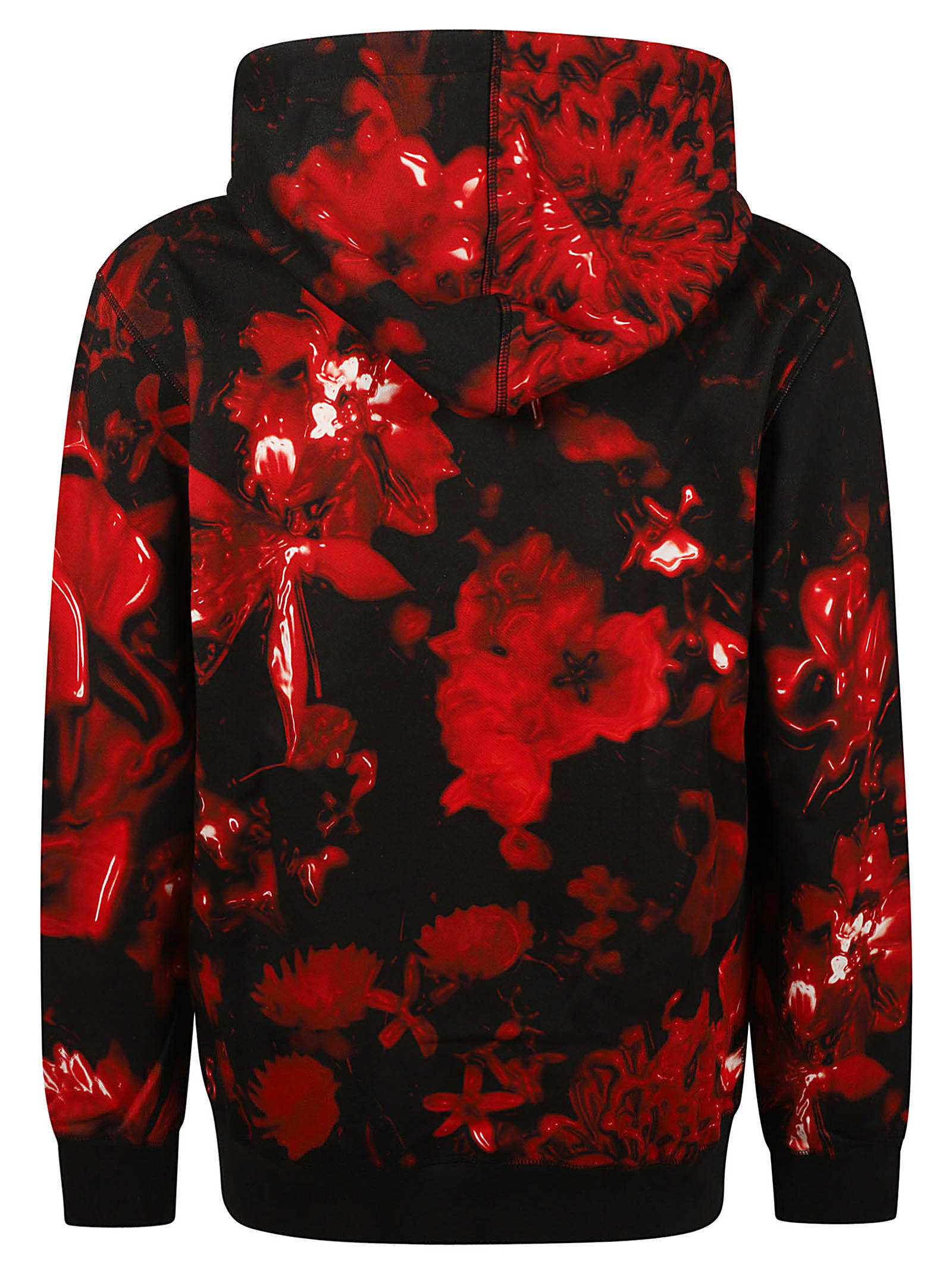 Shop Alexander Mcqueen Printed Hoodie In Black/red