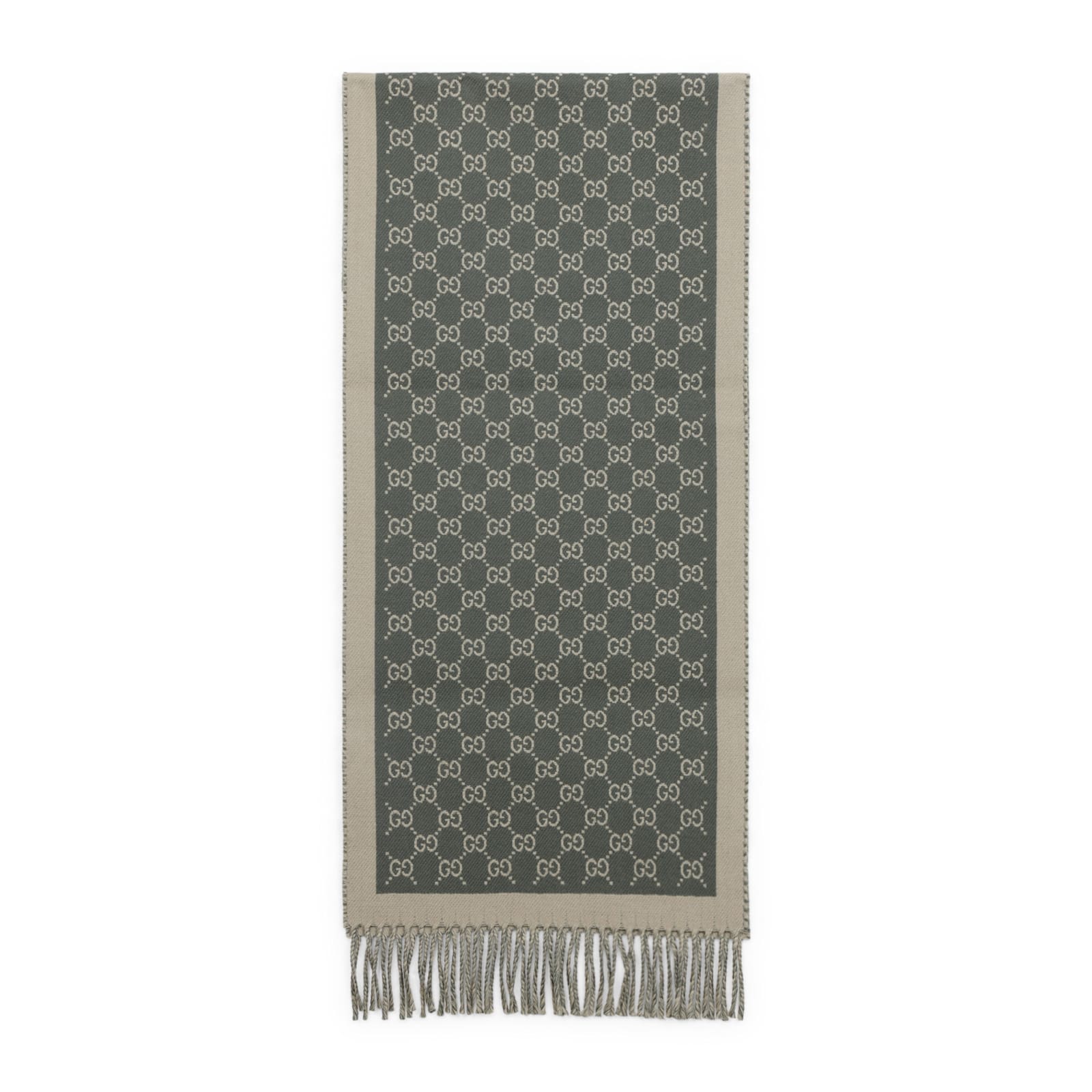 Gucci Moon Jacquard Wool Reversible Scarf In Green