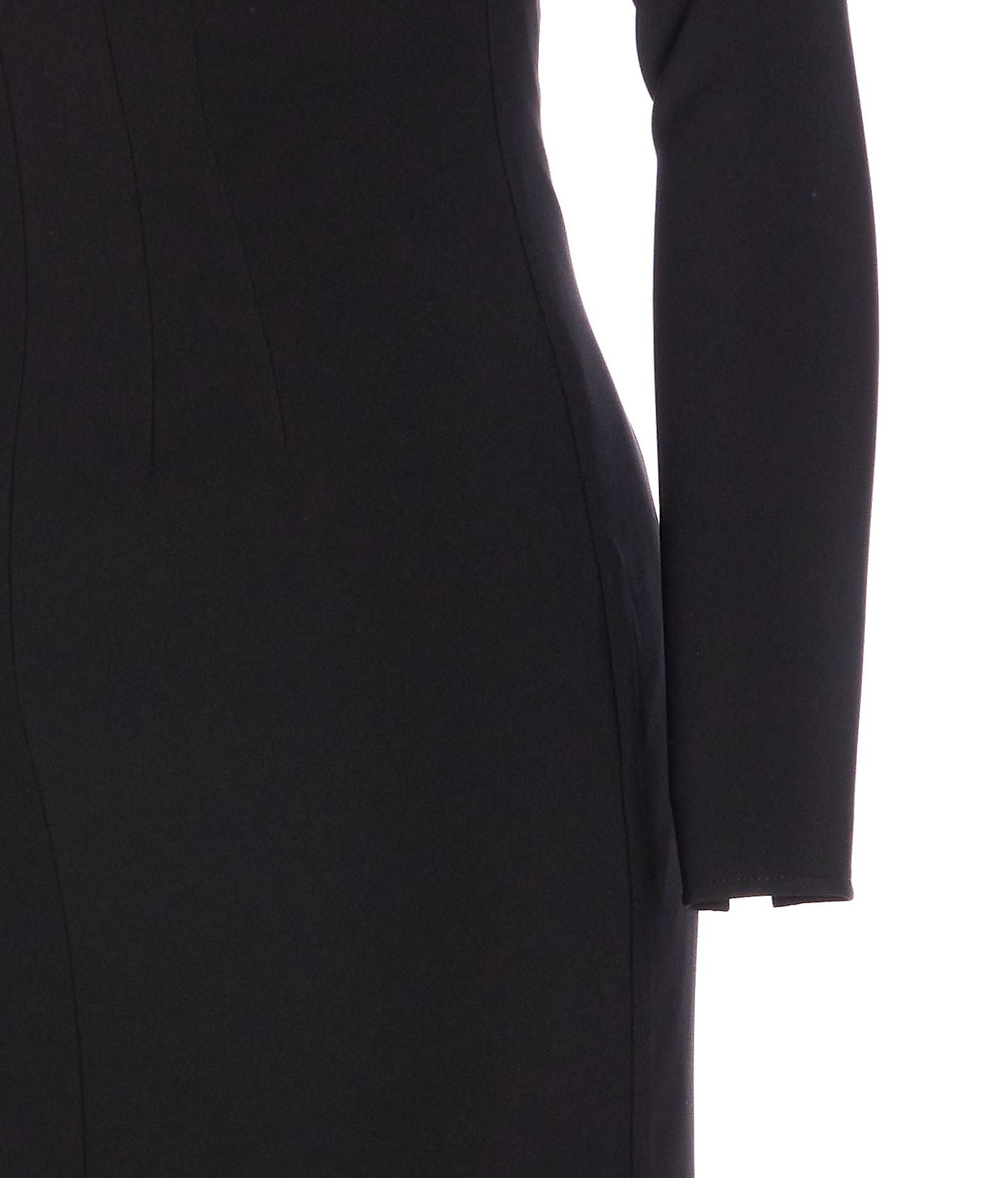 Elisabetta Franchi Shoulder Reinforced V-neckline Midi Dress With Split In Black