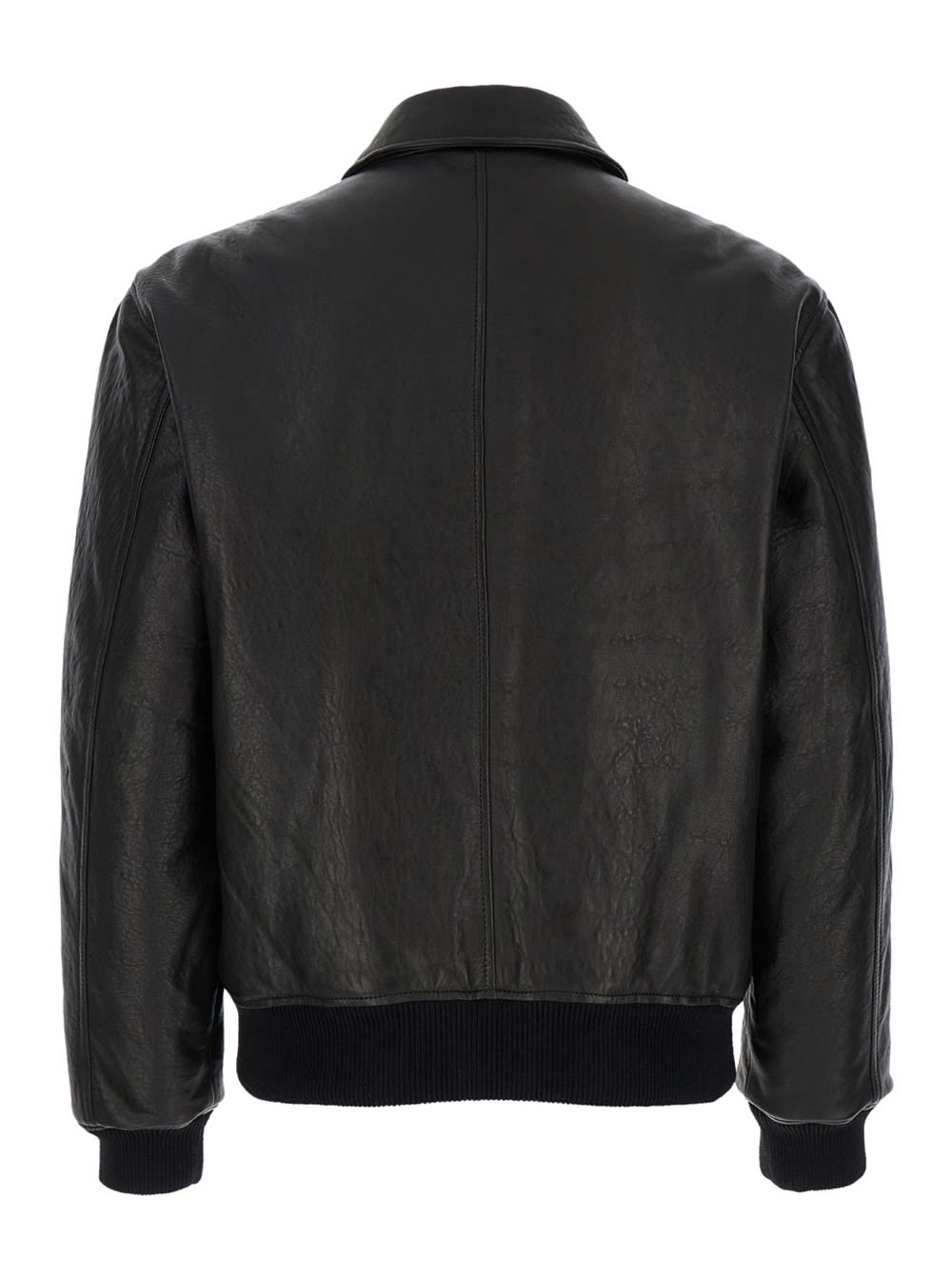 Shop Saint Laurent Black Bomber Jacket With Classic Collar In Leather Man