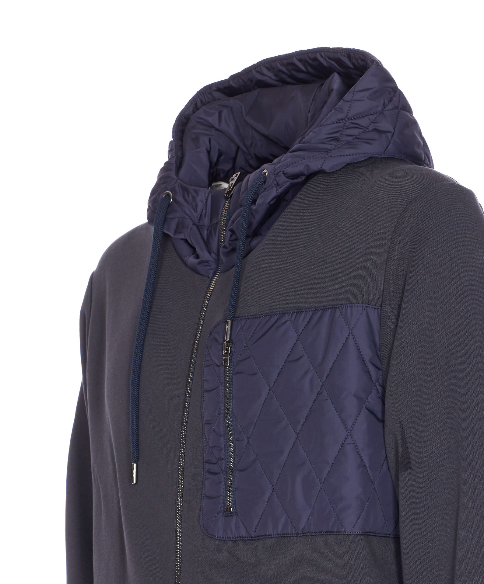 Herno Quilted Hoodie With Drawstring And Long Sleeves In Blue