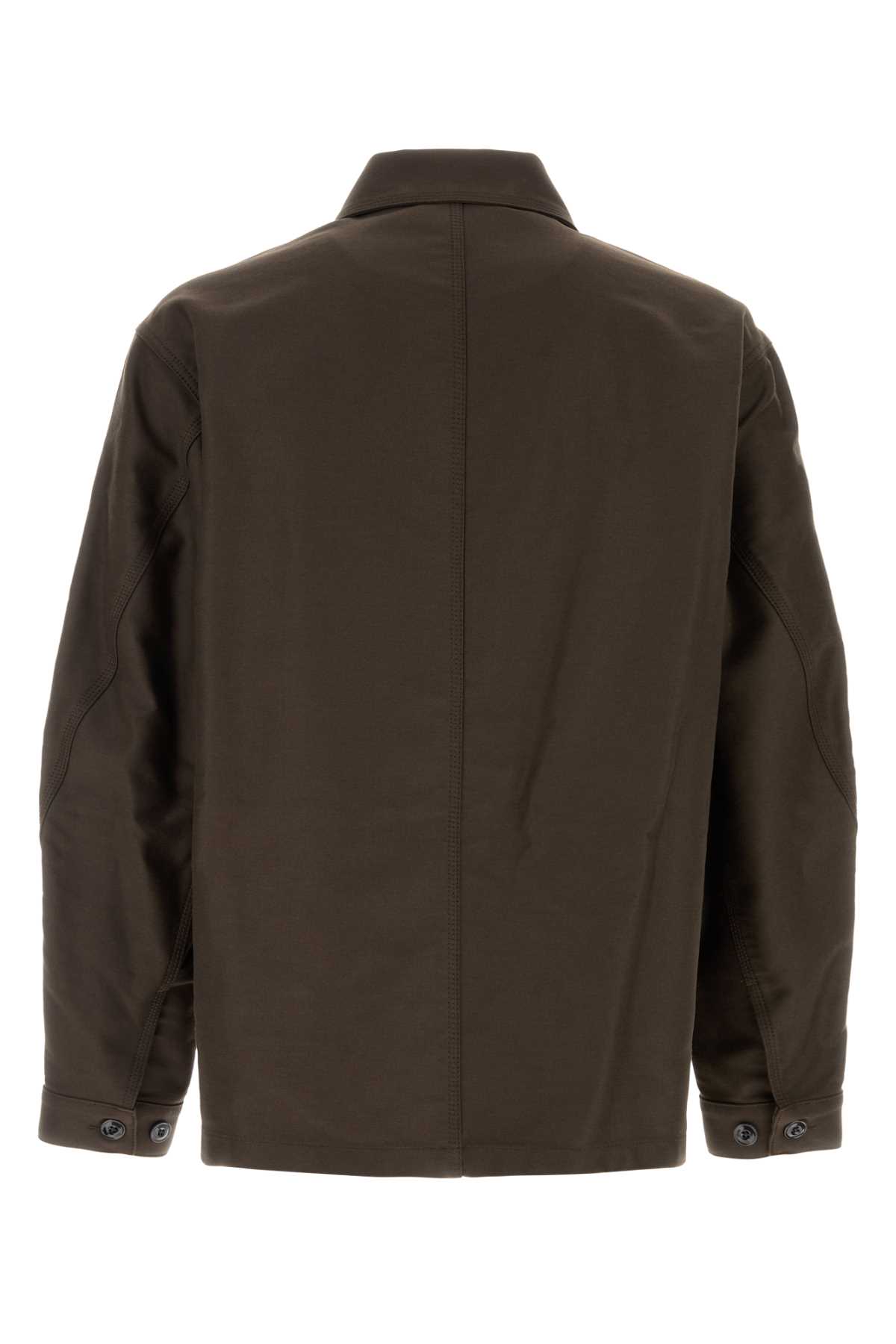 Shop Lemaire Dark Brown Canvas Jacket In Darkbrown