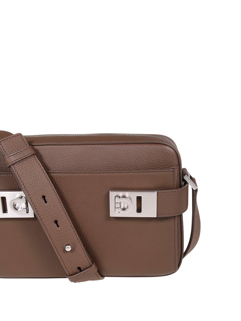 Shop Ferragamo Gancini-buckle Zipped Shoulder Bag In Neutrals