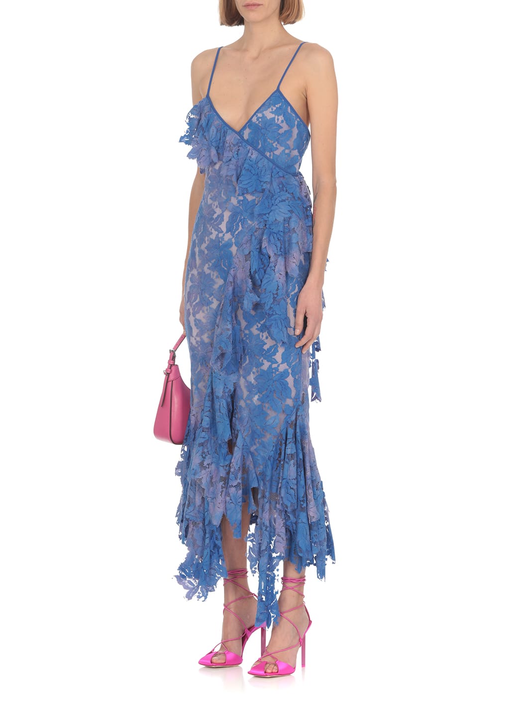 Attico Thelma Ruffle Godet-hem Lace Midi Dress