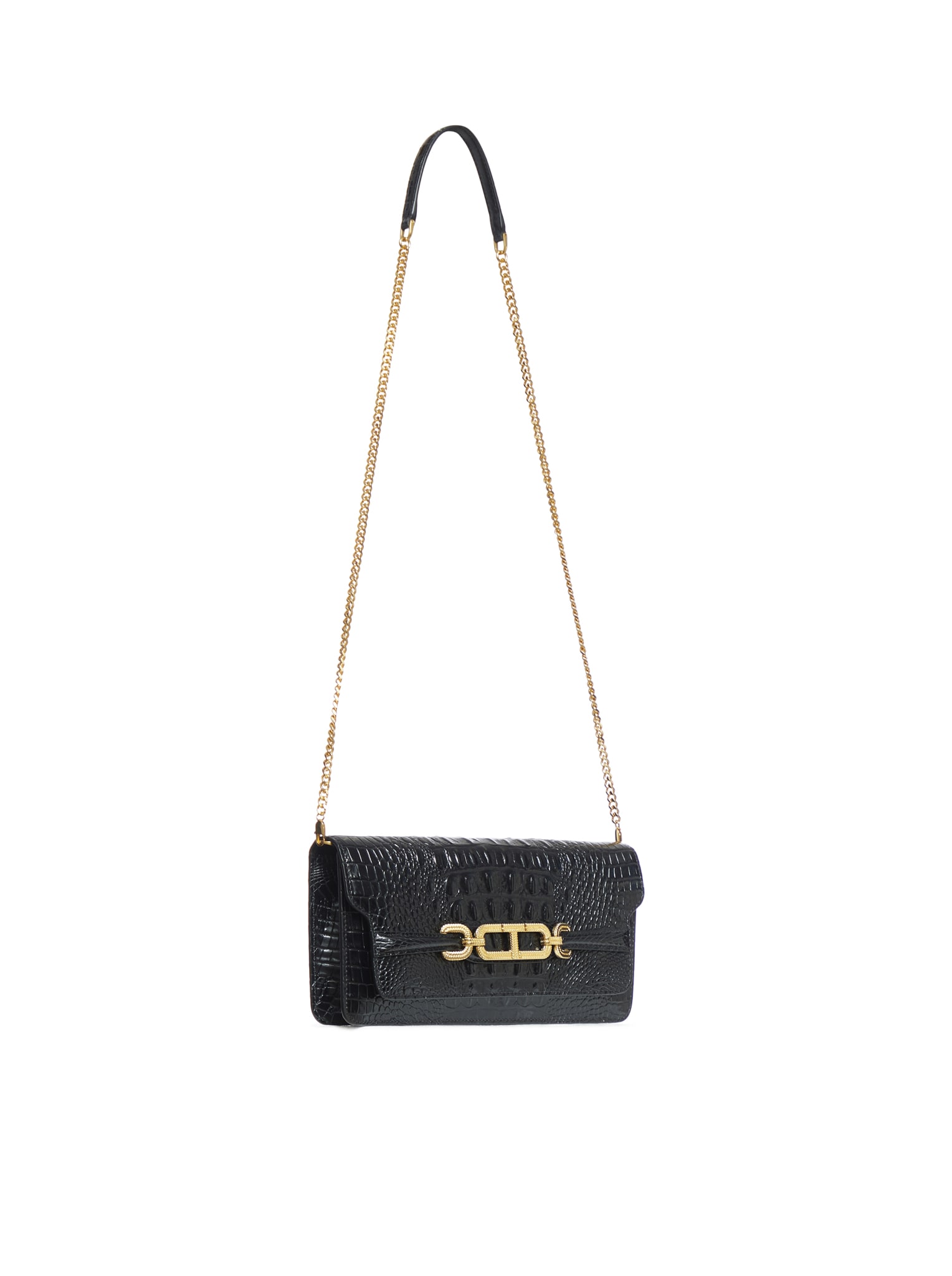 Shop Tom Ford Shiny 3d Embossed Croc E/w Shoulder Bag In Lack