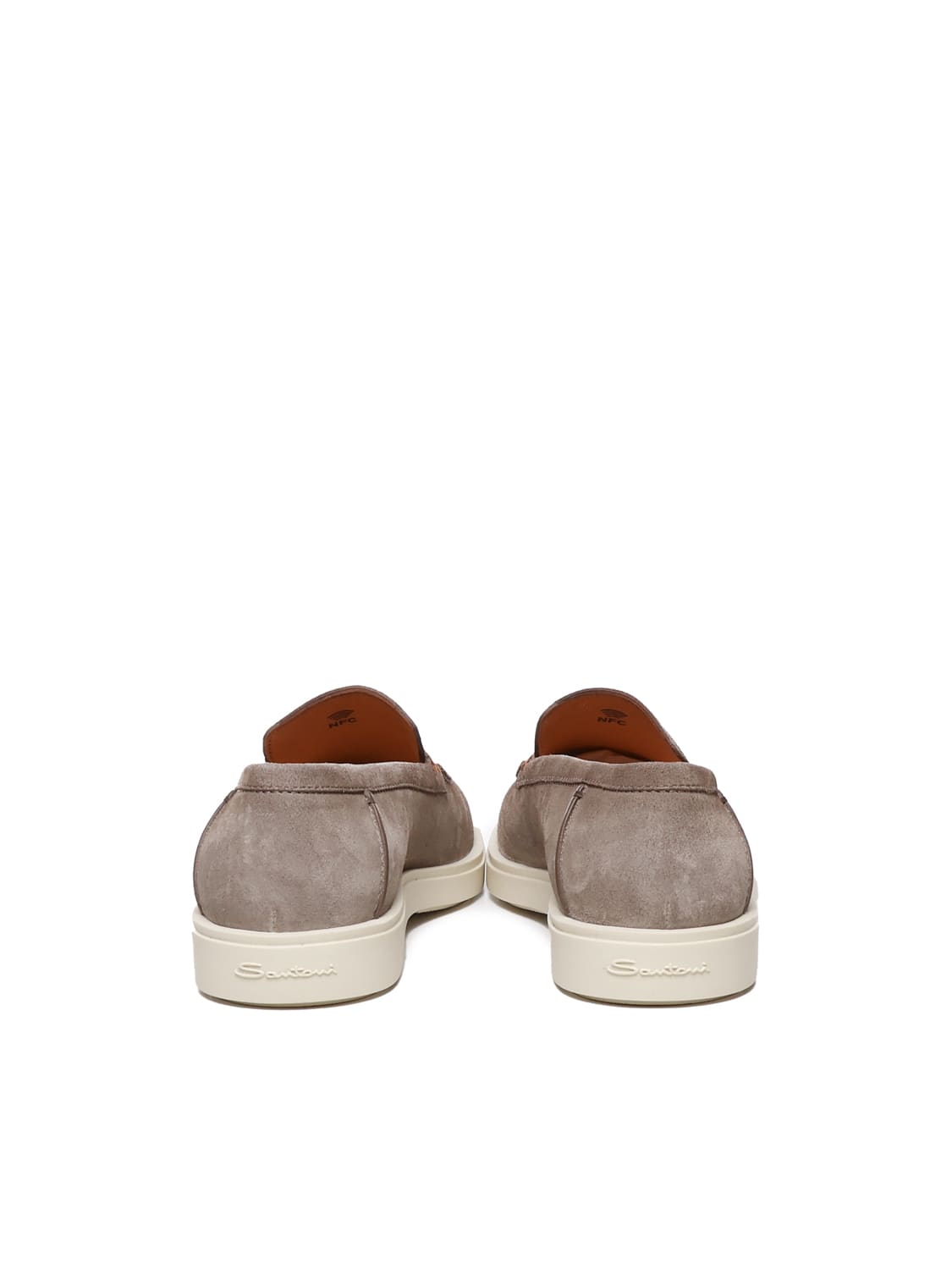 Shop Santoni Loafers In Taupe Nabuk In Beige