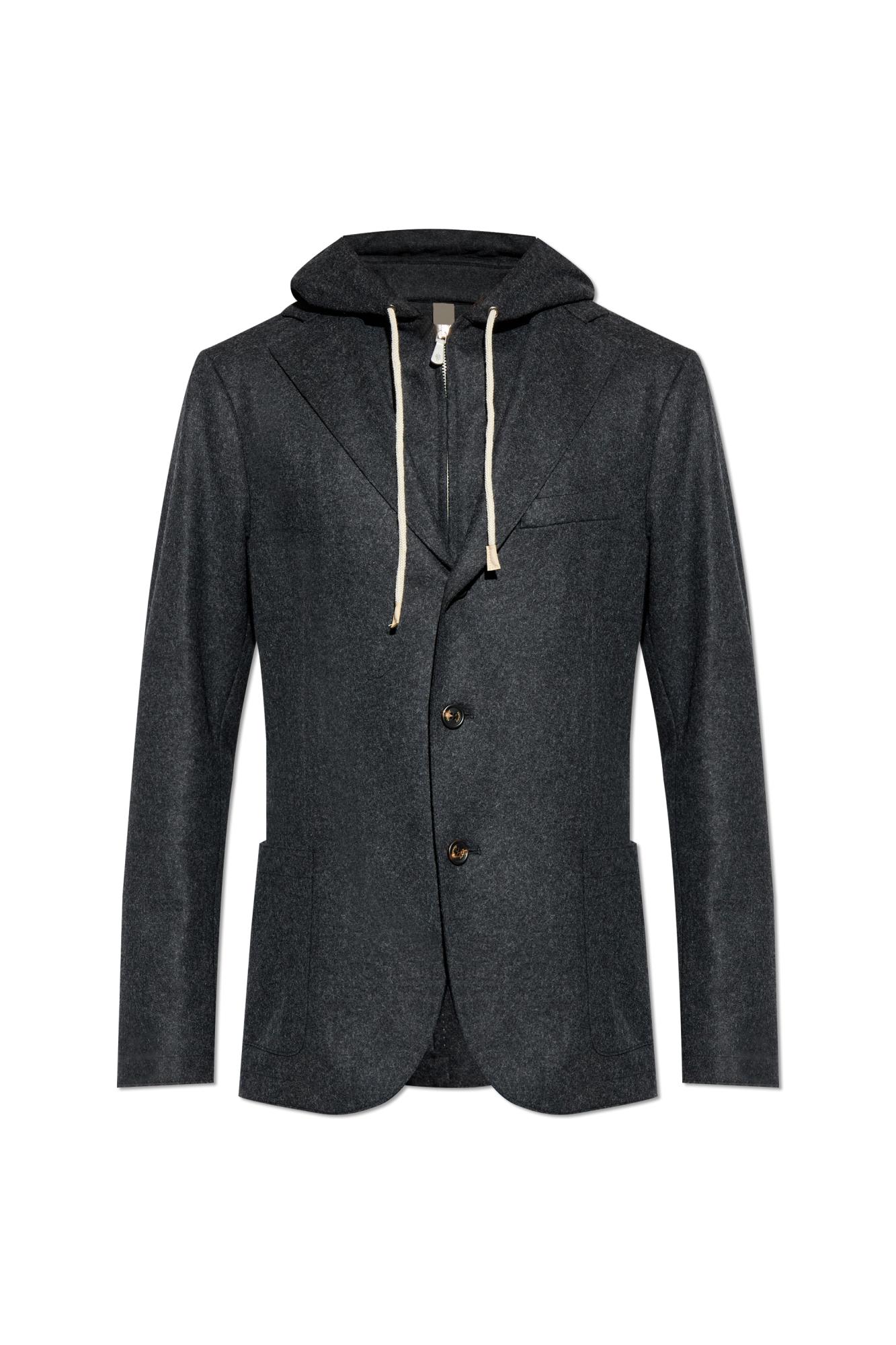 Eleventy Hooded Jacket With Front Pockets And Drawstring In Black