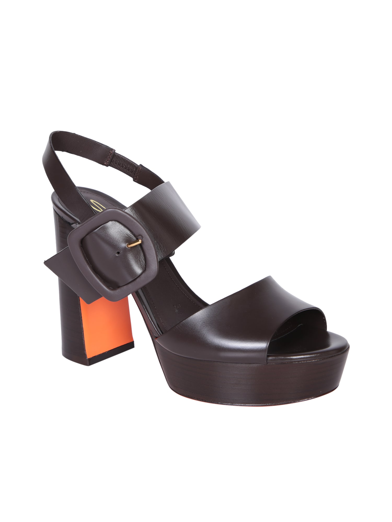 Shop Santoni Brown Leather Platform Sandals