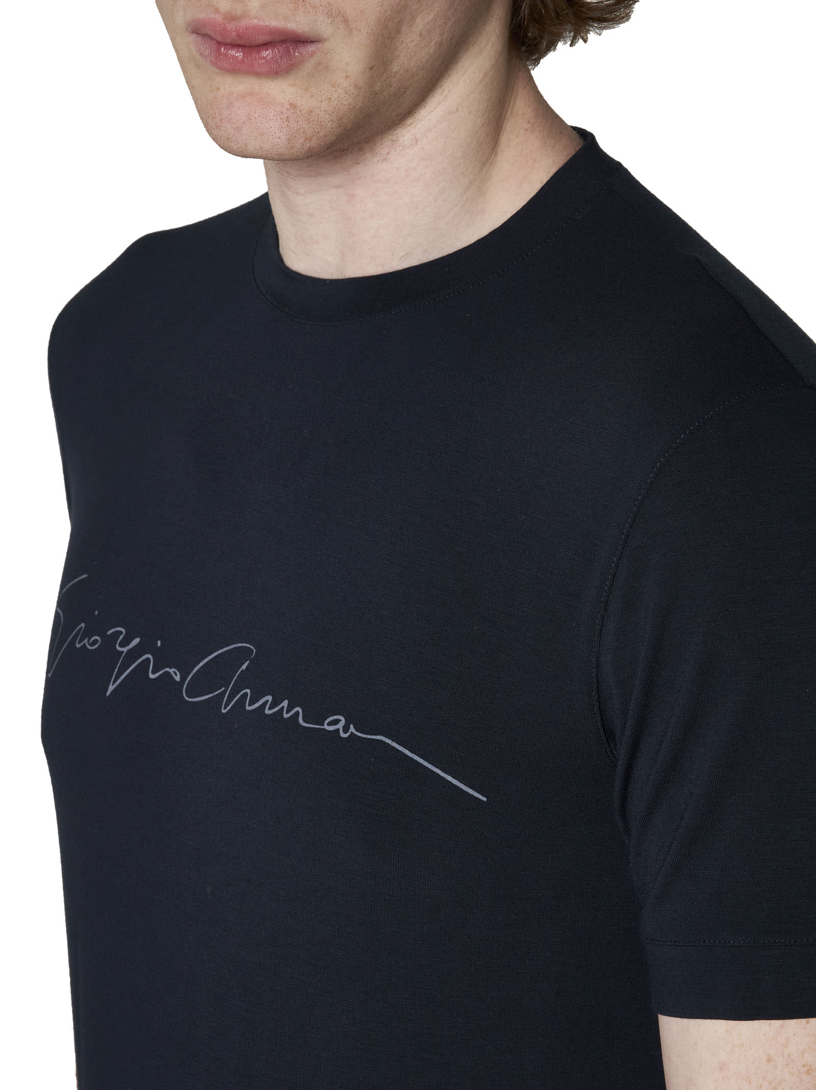 Shop Giorgio Armani Logo Print Crewneck T-shirt In Blu Navy