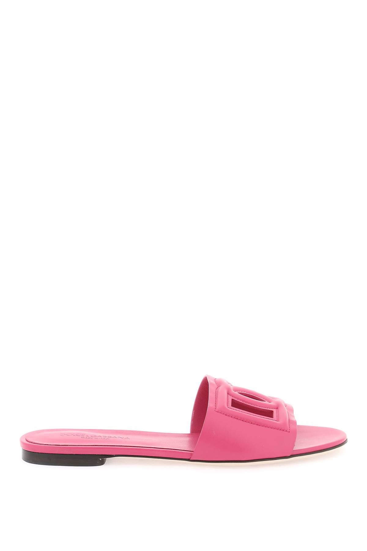Shop Dolce & Gabbana Leather Slides With Cut-out Logo In Glicine (fuchsia)