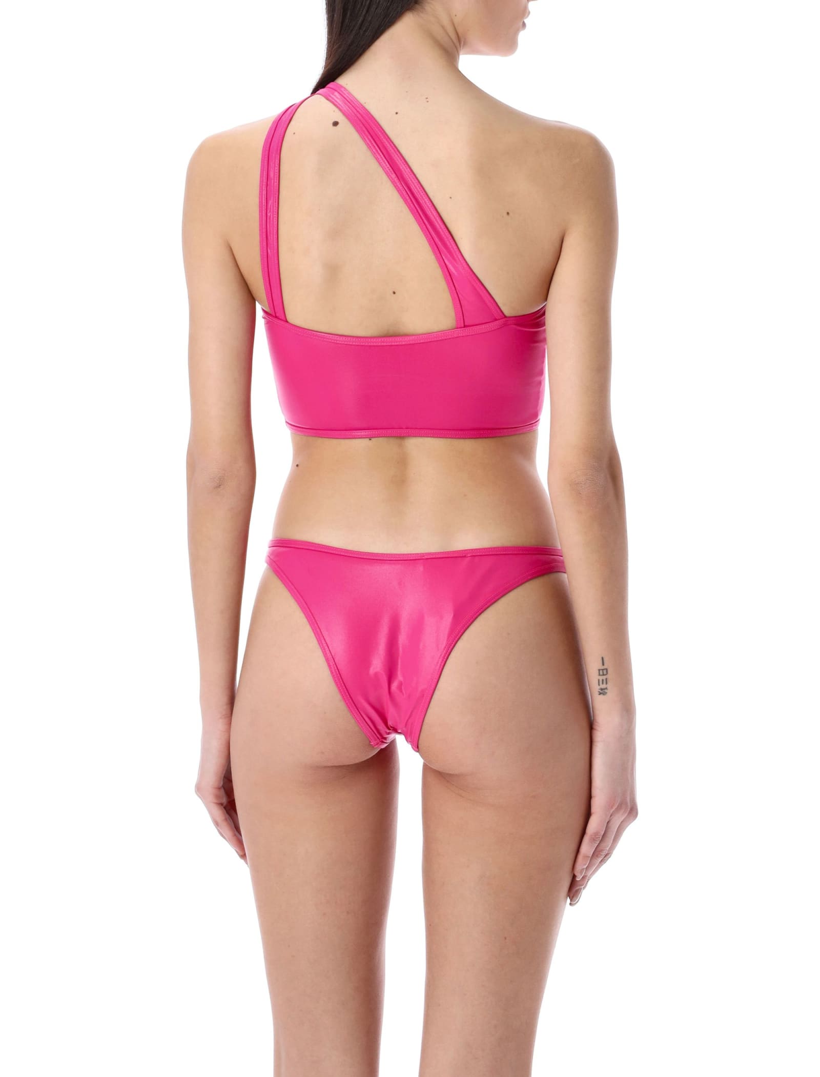 ATTICO CROSSOVER-STRAP BIKINI SET WITH EMBROIDERED LOGO IN TECHNICAL FABRIC