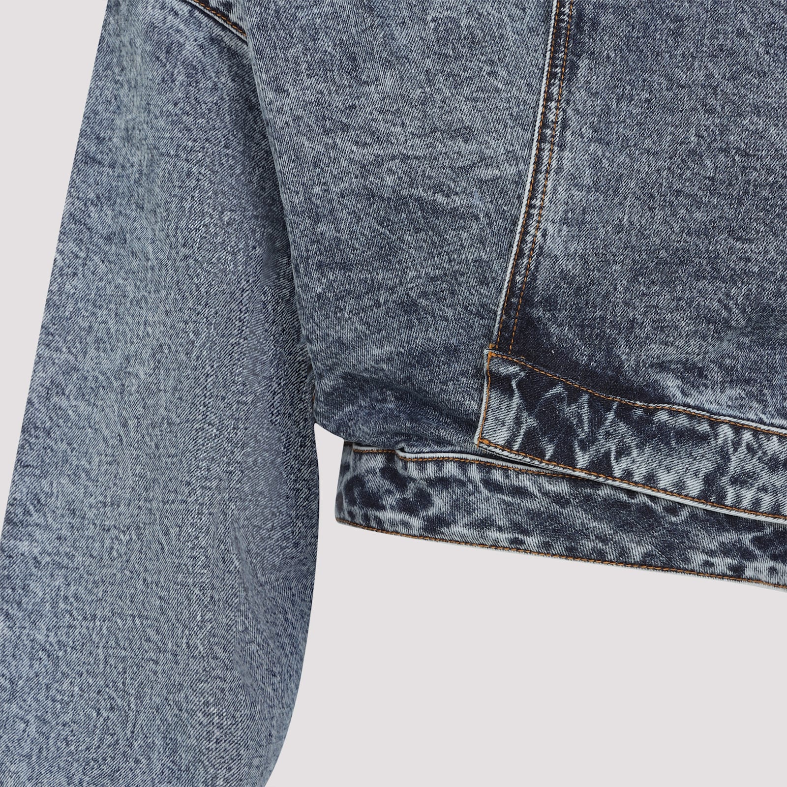 Alaïa Cropped Denim Jacket With Classic Collar In Bleu Neige