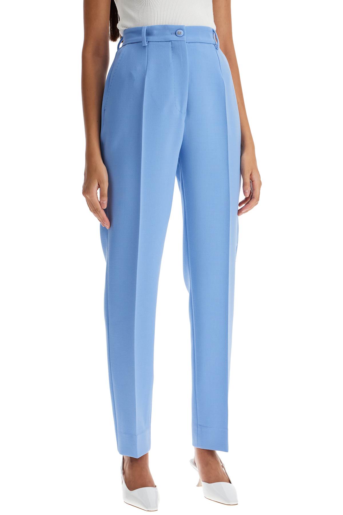 Shop Dolce & Gabbana Wool Crepe Trousers For Women In Glicine Viola Chiari (light Blue)