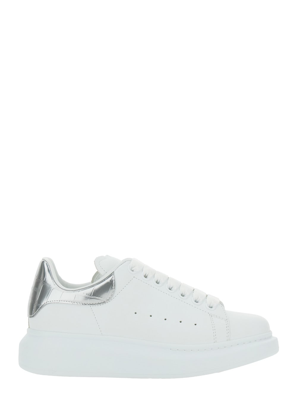 Alexander Mcqueen White Oversize Sneakers With Snake Print On The Heel In Leather Woman In Multi