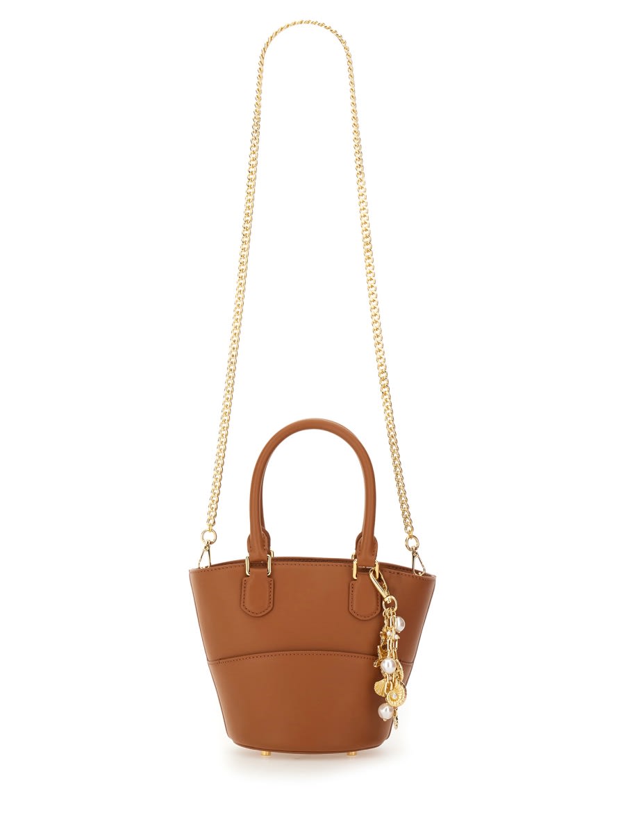 Self-portrait Leather Tote Bag With Charm In Neutral