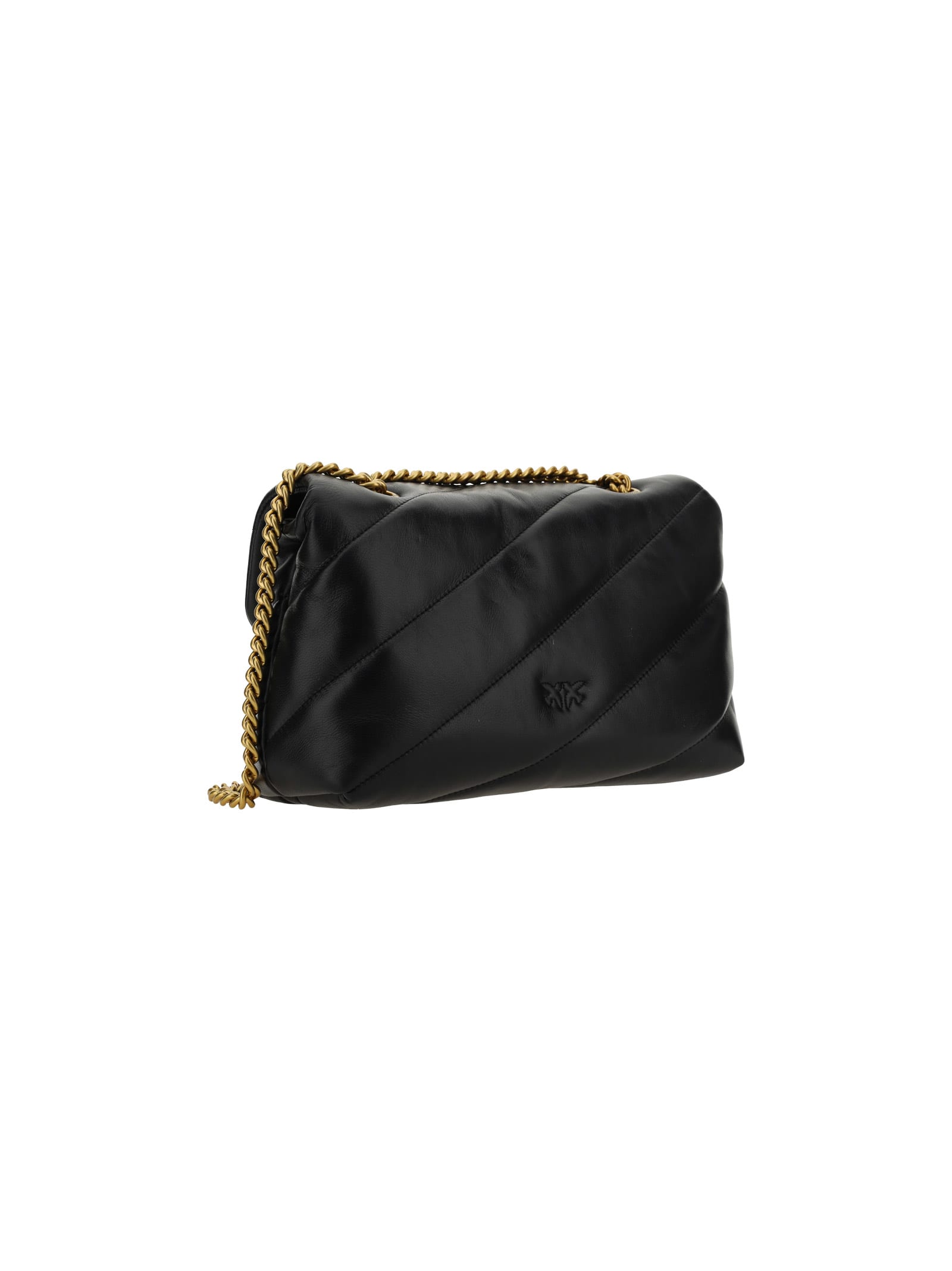 Pinko Love Baby Puff Leather Crossbody Bag In Q Nero Antique Gold