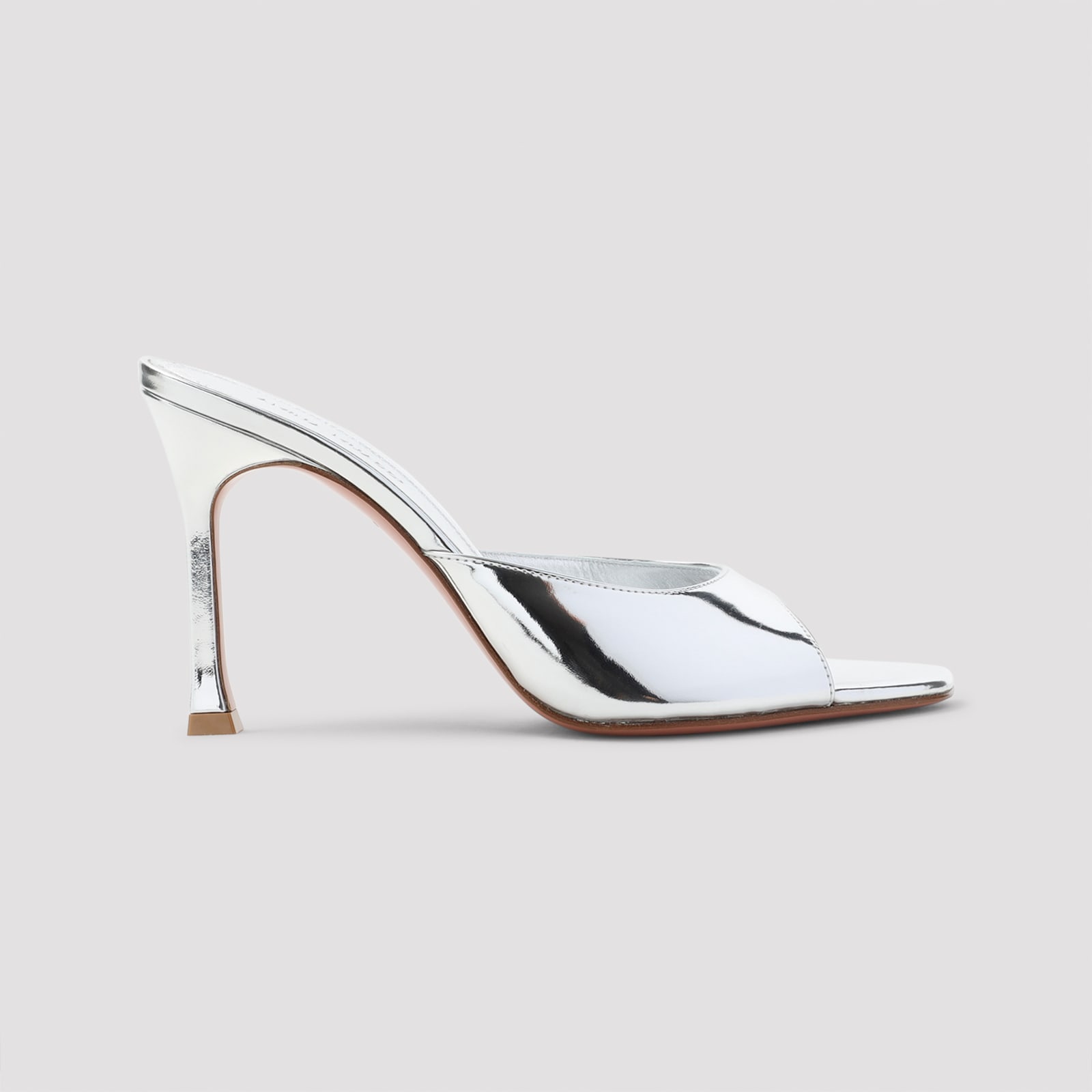 Amina Muaddi Silver Leather Alexa 95 Slippers In Metallic