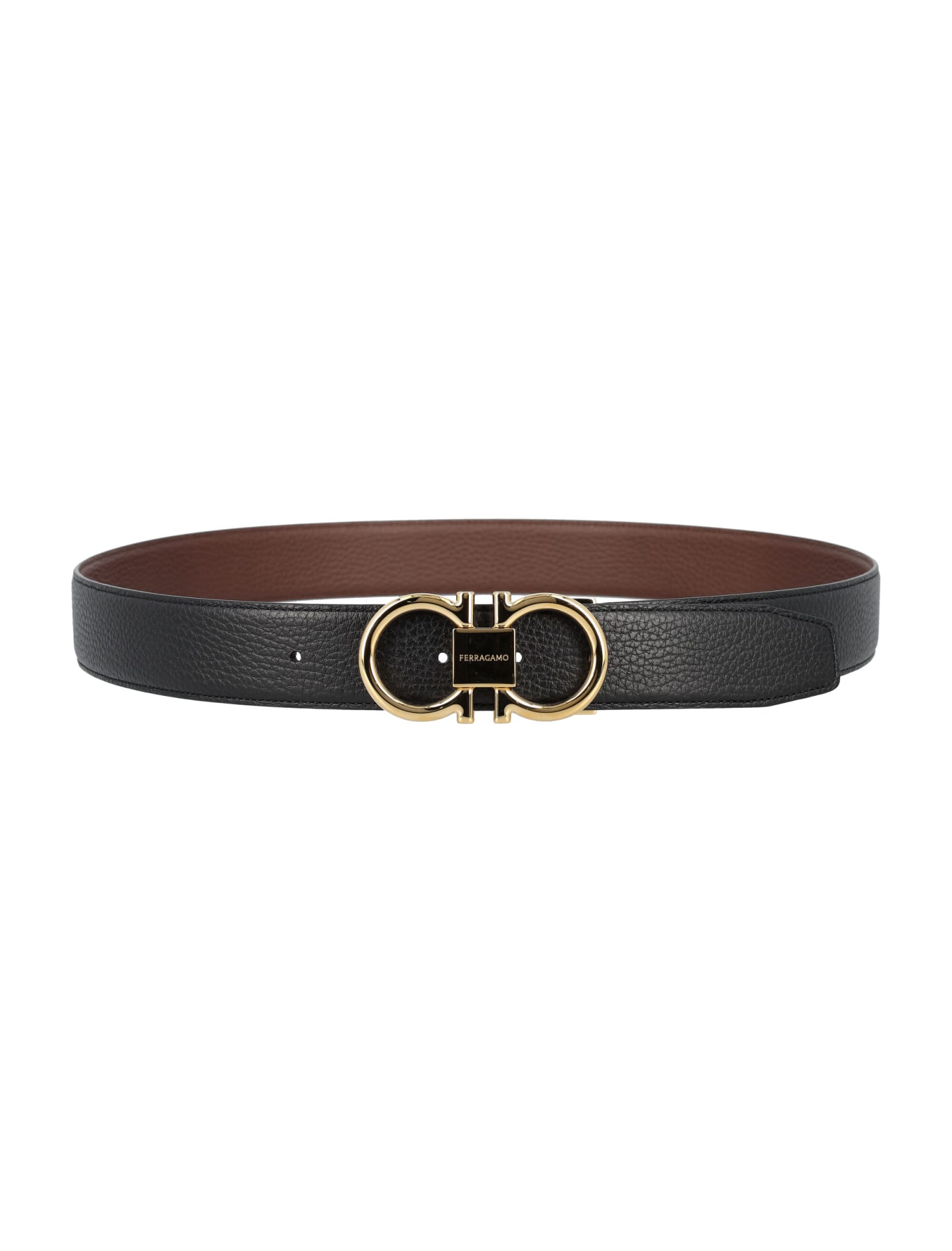 Shop Ferragamo Double Adjustable Belt In Nero + Cocoa Brown