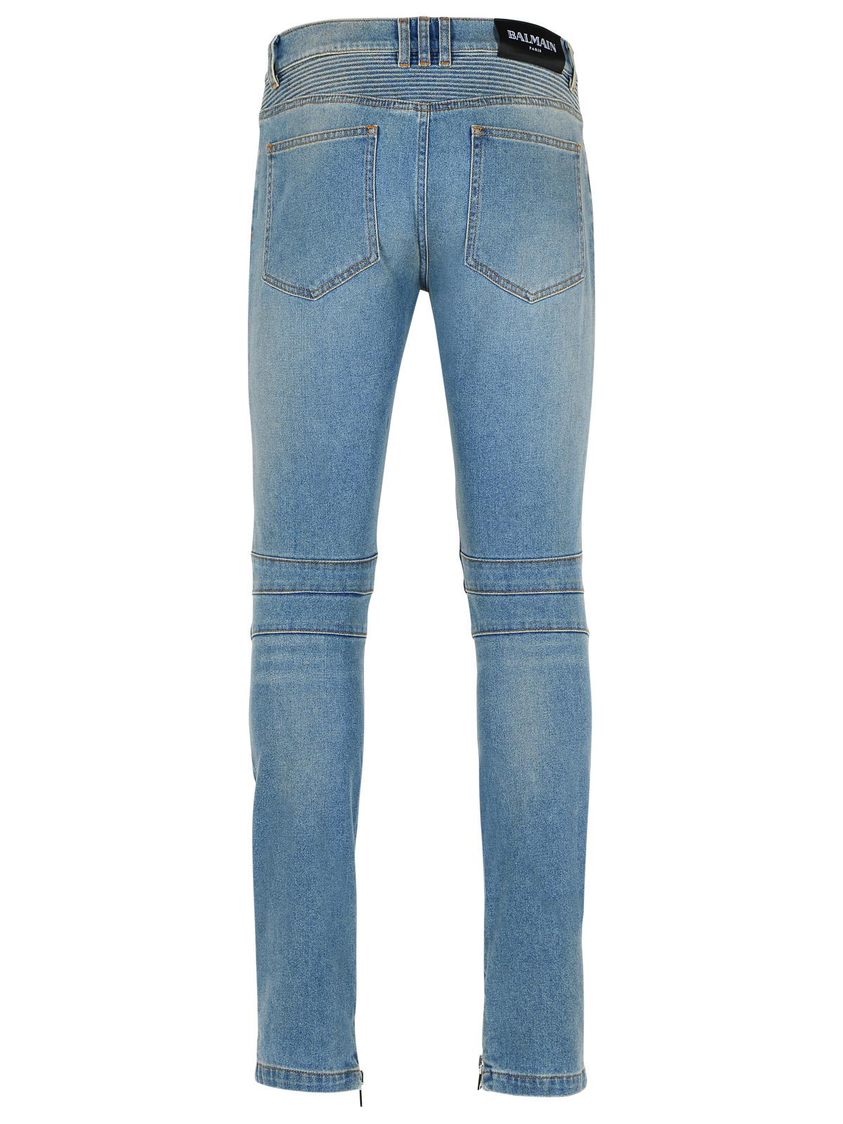 Balmain Biker Blue Cotton Jeans In Multi