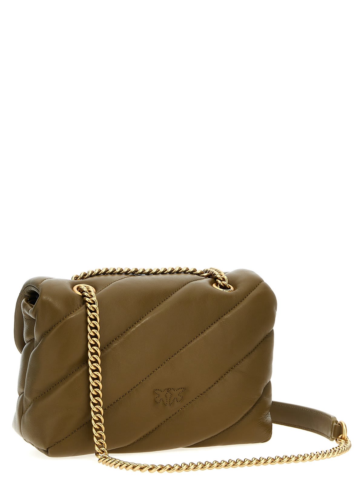 Shop Pinko Love Puff Quilted Mini Shoulder Bag In Piantagione-antique Gold