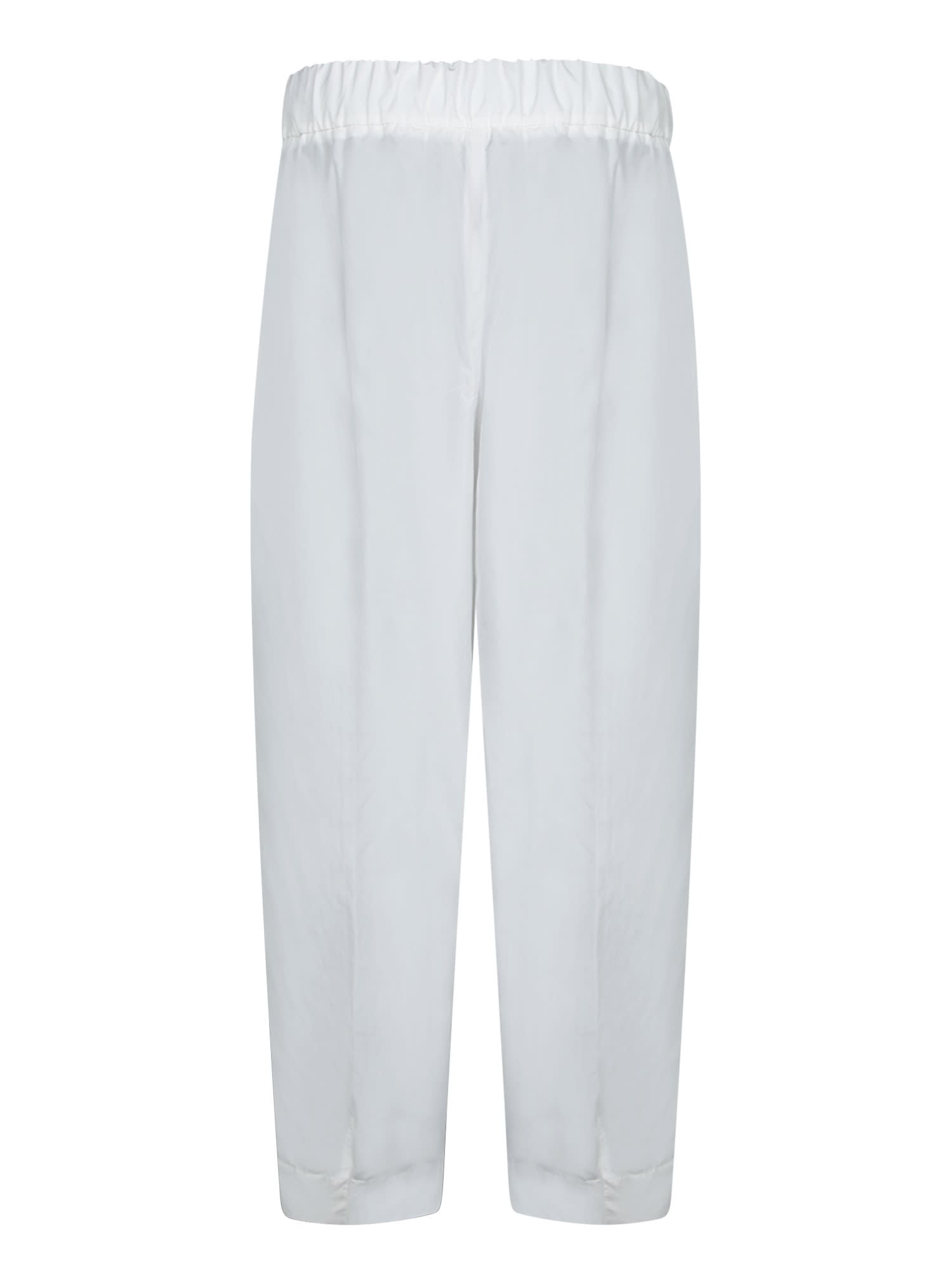 Herno Cropped White Taffeta Trousers With Adjustable Drawstring In White