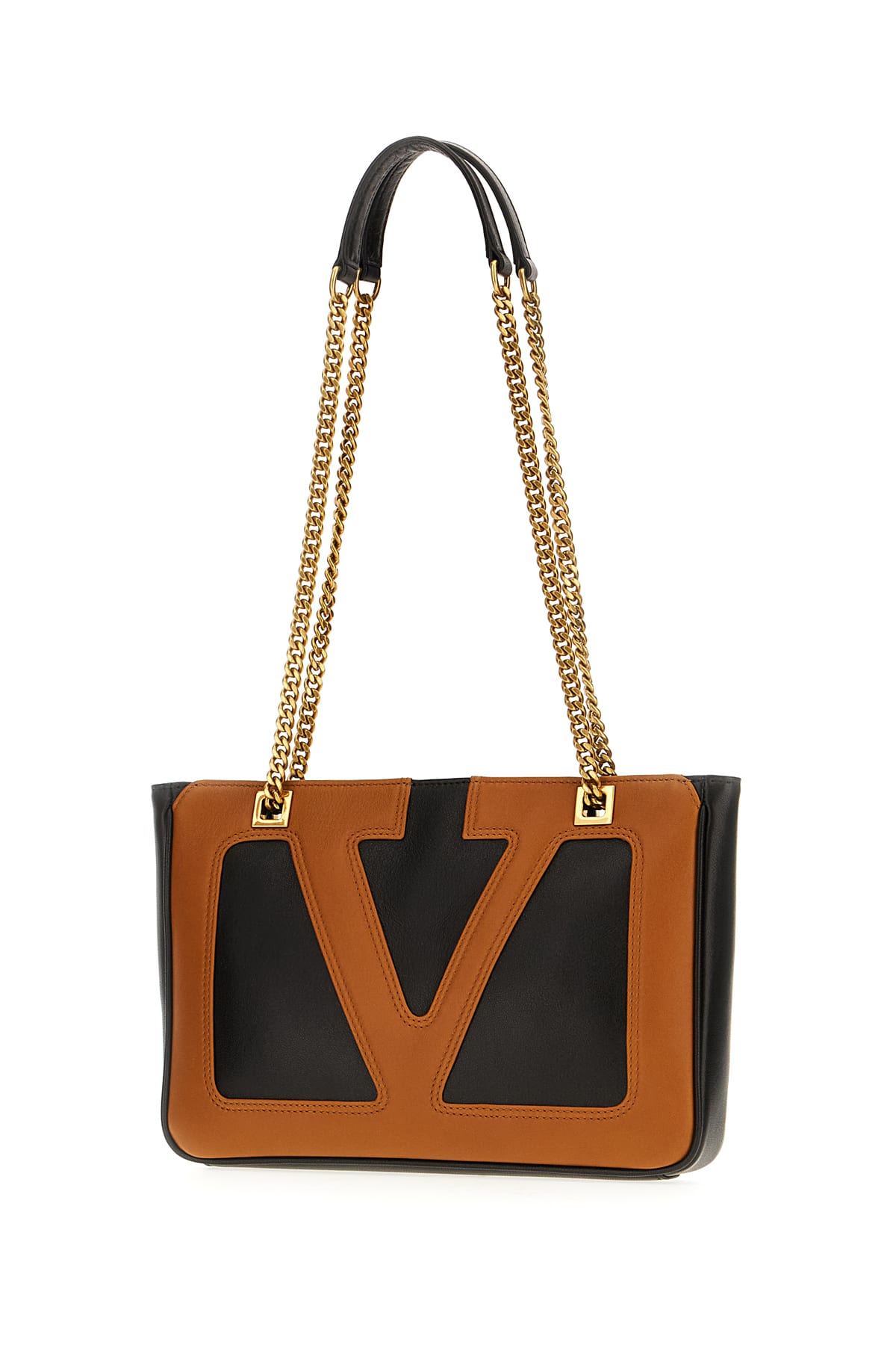 Valentino Chain Strap Two-tone Shoulder Bag Collection In Nero Tabacco