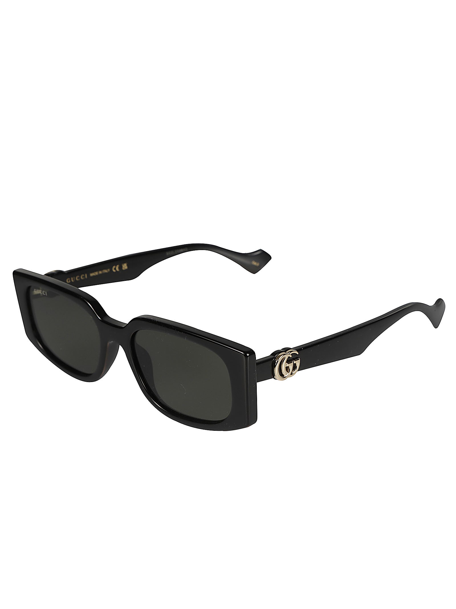 Shop Gucci Gg Plaque Sunglasses In Black/grey