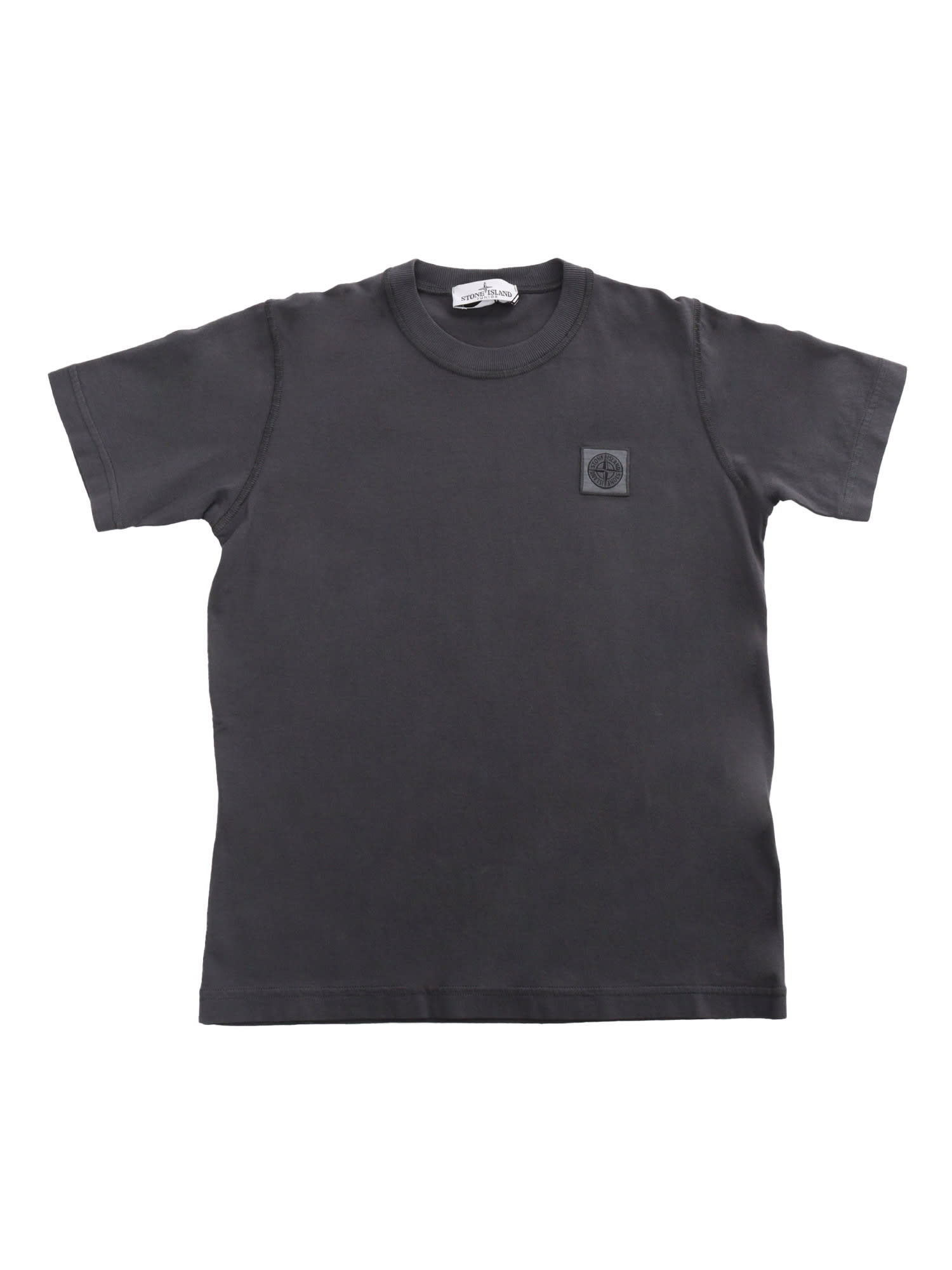 Stone Island Junior Kids' Black T-shirt With Logo In Grey