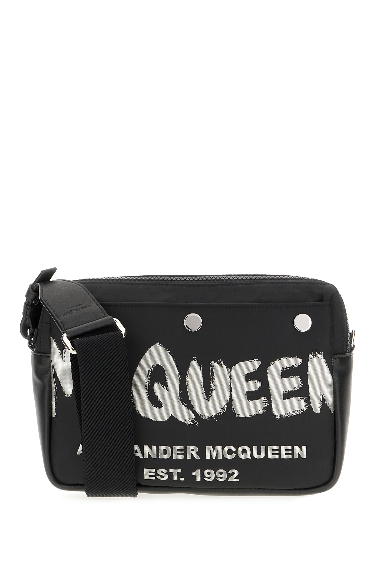 Alexander Mcqueen Black Nylon Crossbody Bag In Black Off White