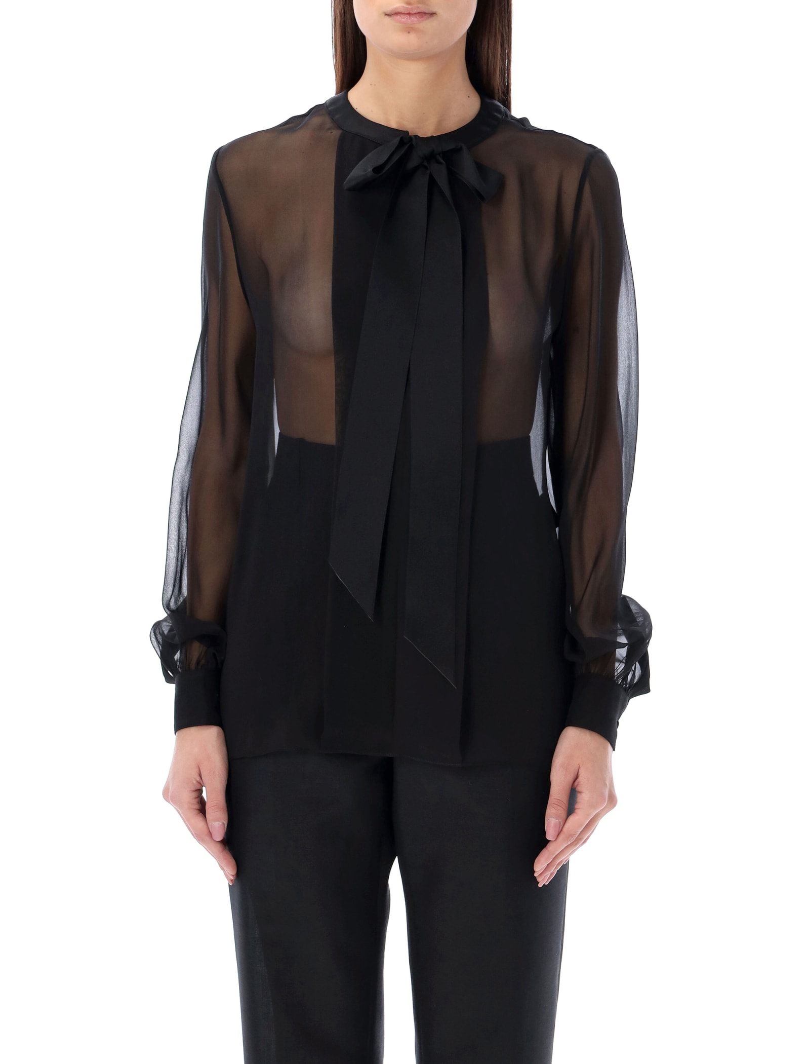 Shop Saint Laurent Bow Necktie Shirt In Black
