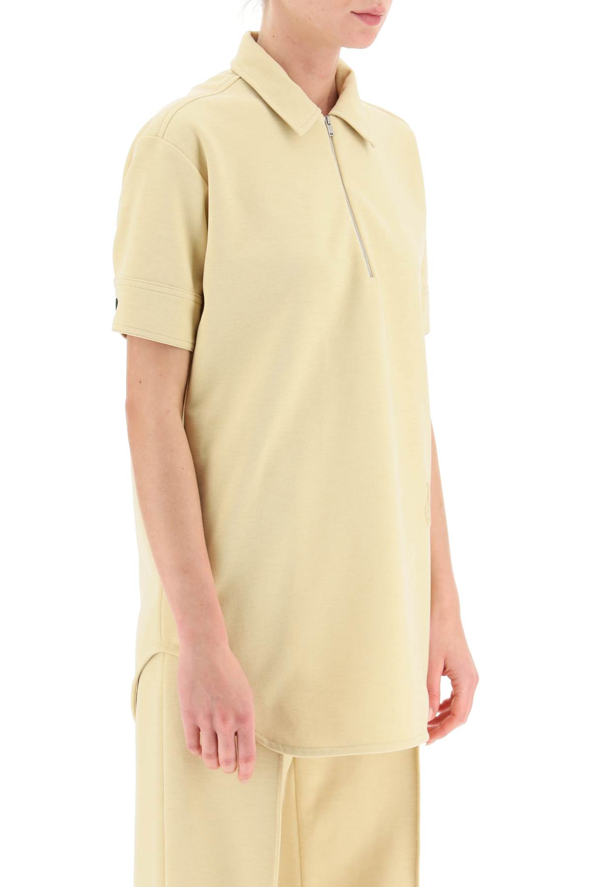 Shop Jil Sander Polo Shirt With Half Zip And Monogram Embroidery In Light Bronze (yellow)