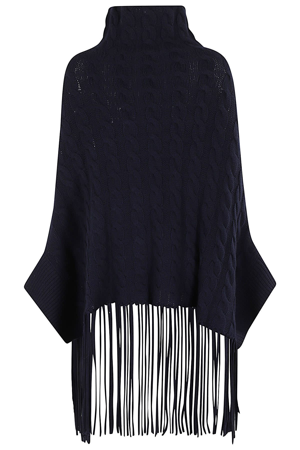 Shop Aspesi Poncho 4t02 Frange In Blu Nero