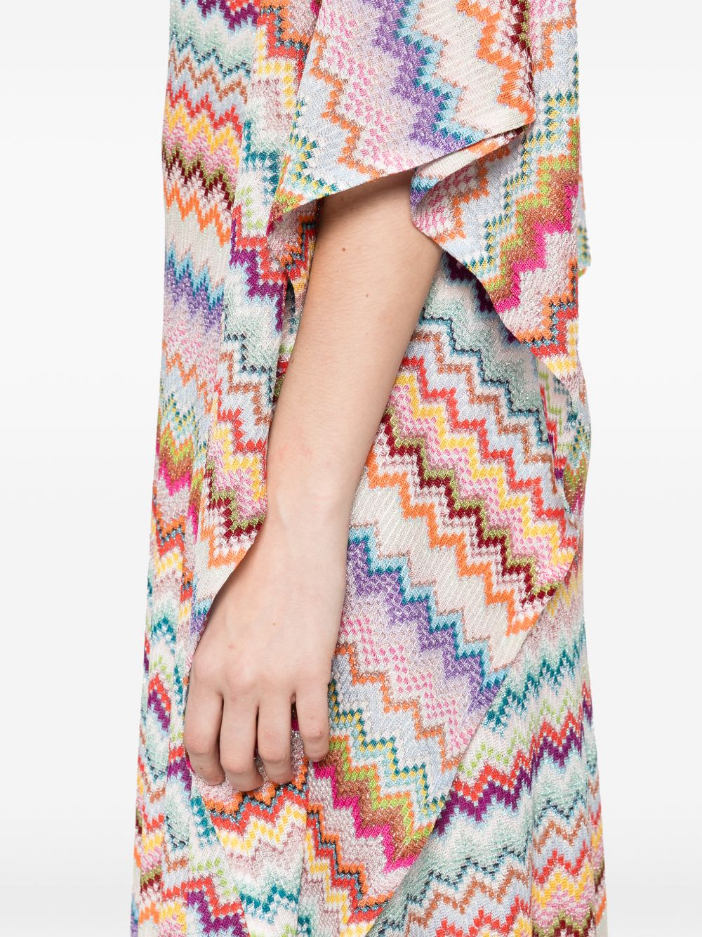 Missoni Long Caftan Cover-up With Micro Pixel-effect Zigzag Pattern In Multi