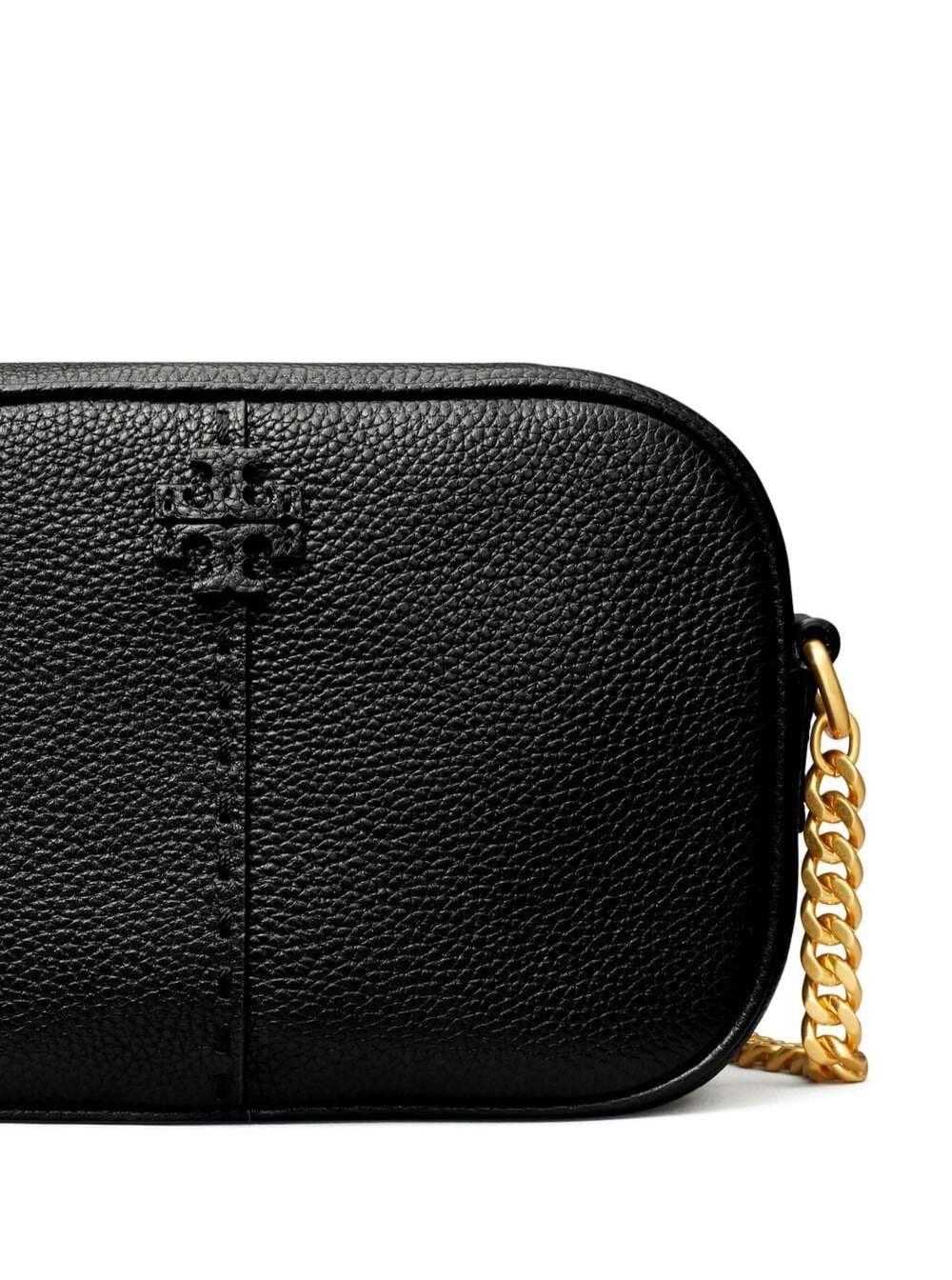 Shop Tory Burch Mcgraw Black Crossbody Bag With Double T Detail In Grained Leather Woman