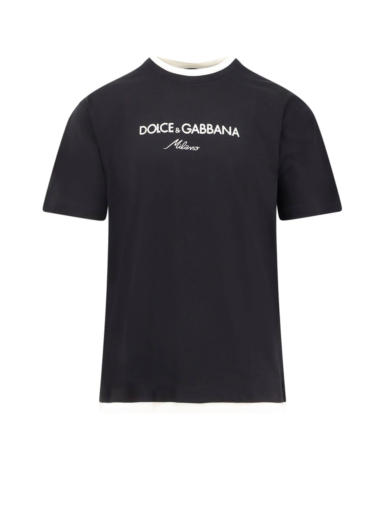 Dolce & Gabbana Logo-embroidered Layering Cotton T-shirt In Black