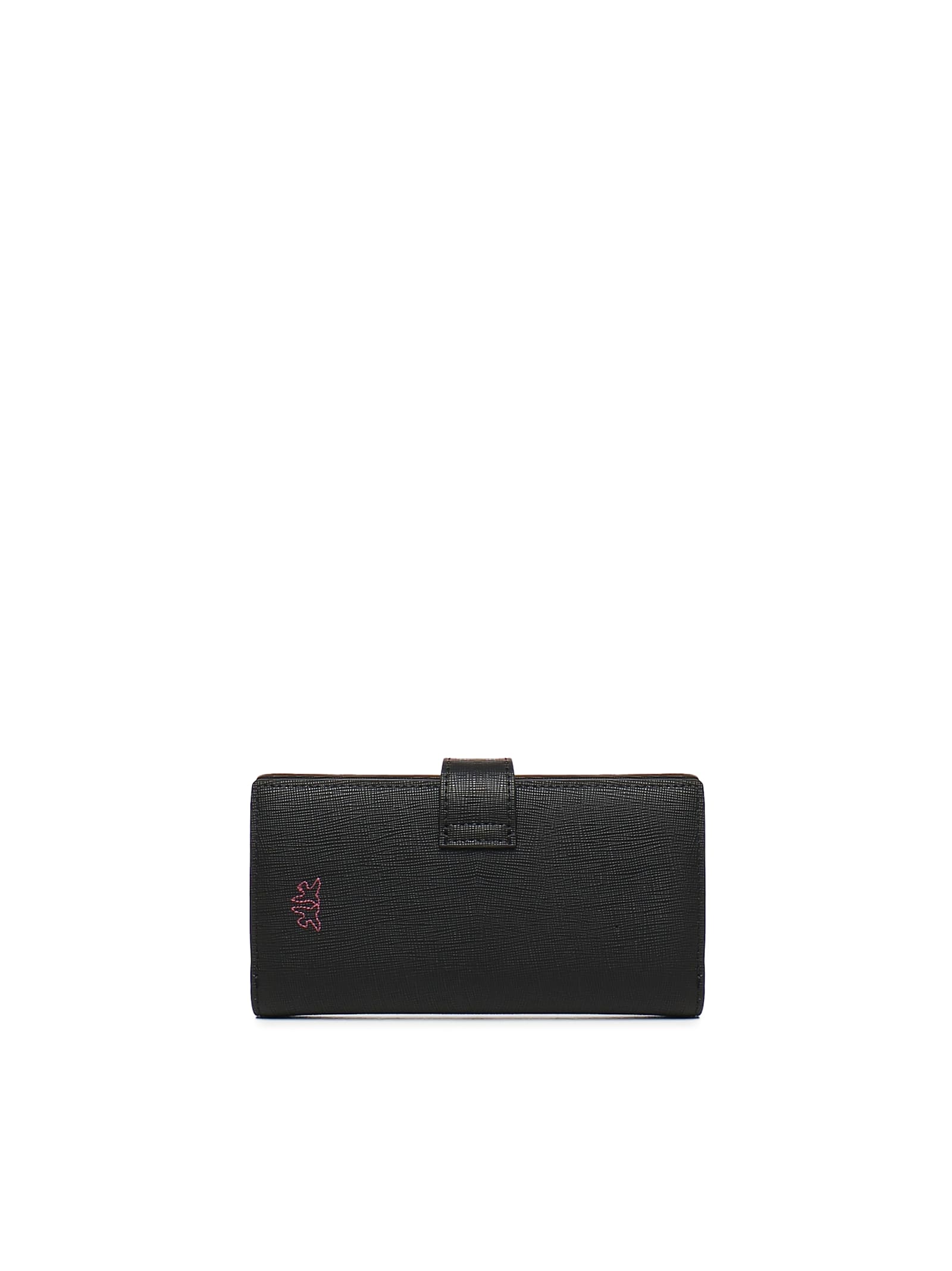 Pinko Saffiano Leather Wallet With Logo In Black