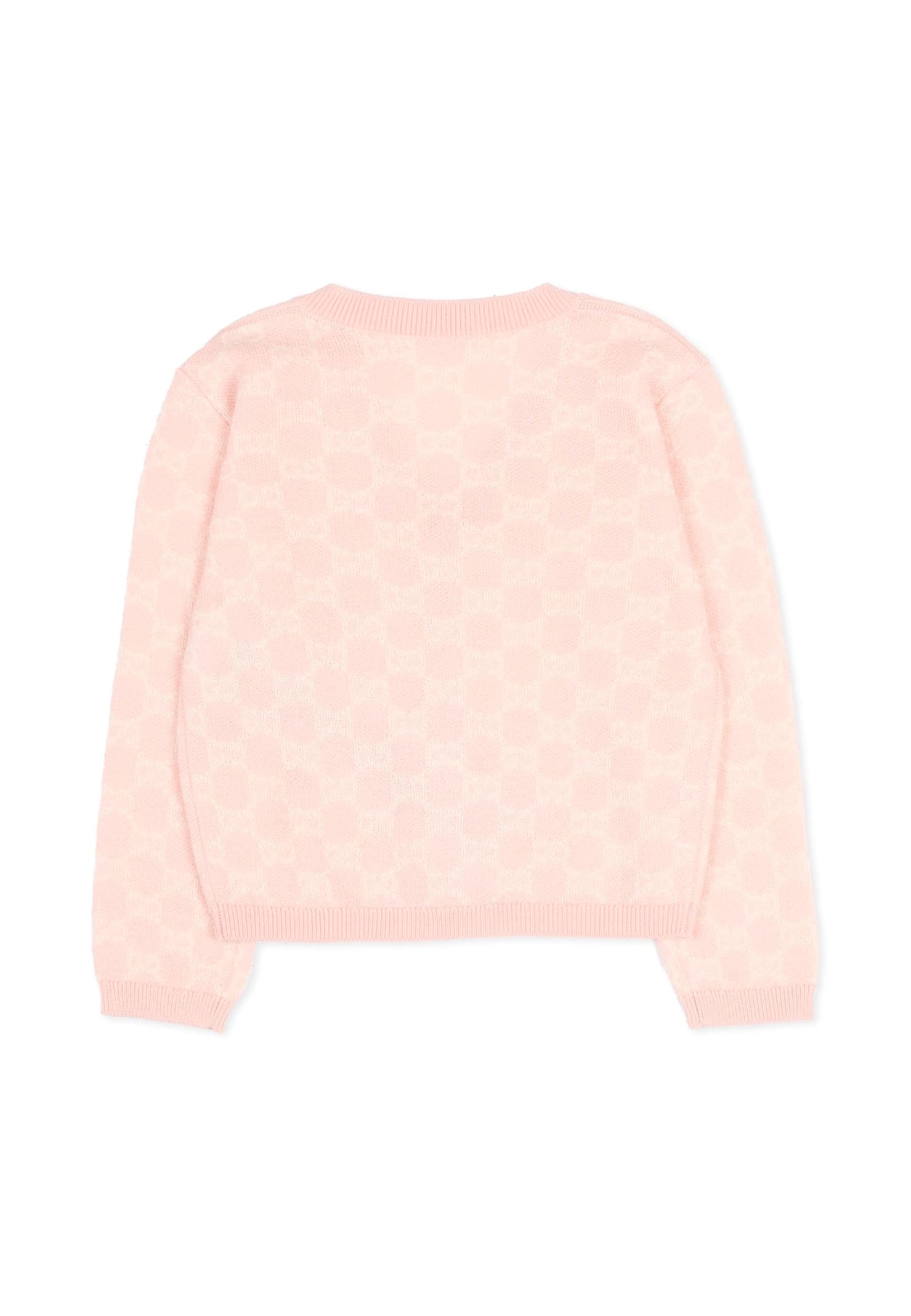 Gucci Pink Cardigan For Baby Girl With Gg In Pink