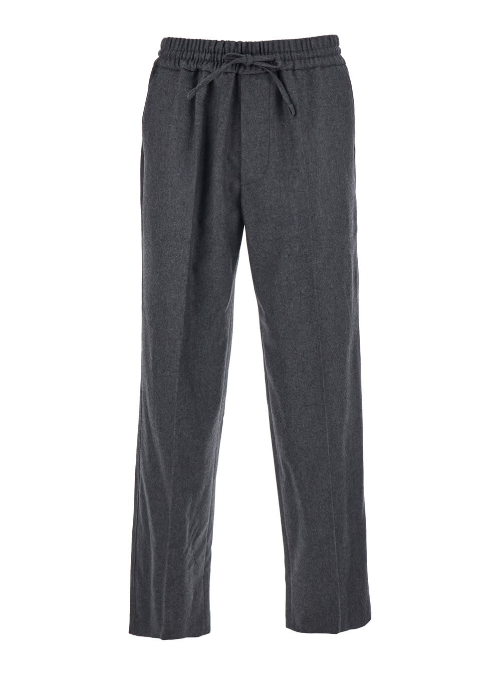 le Pantalon élastiqué Grey Pants With Elastic Drawstring Waist In Wool Blend Stretch Man