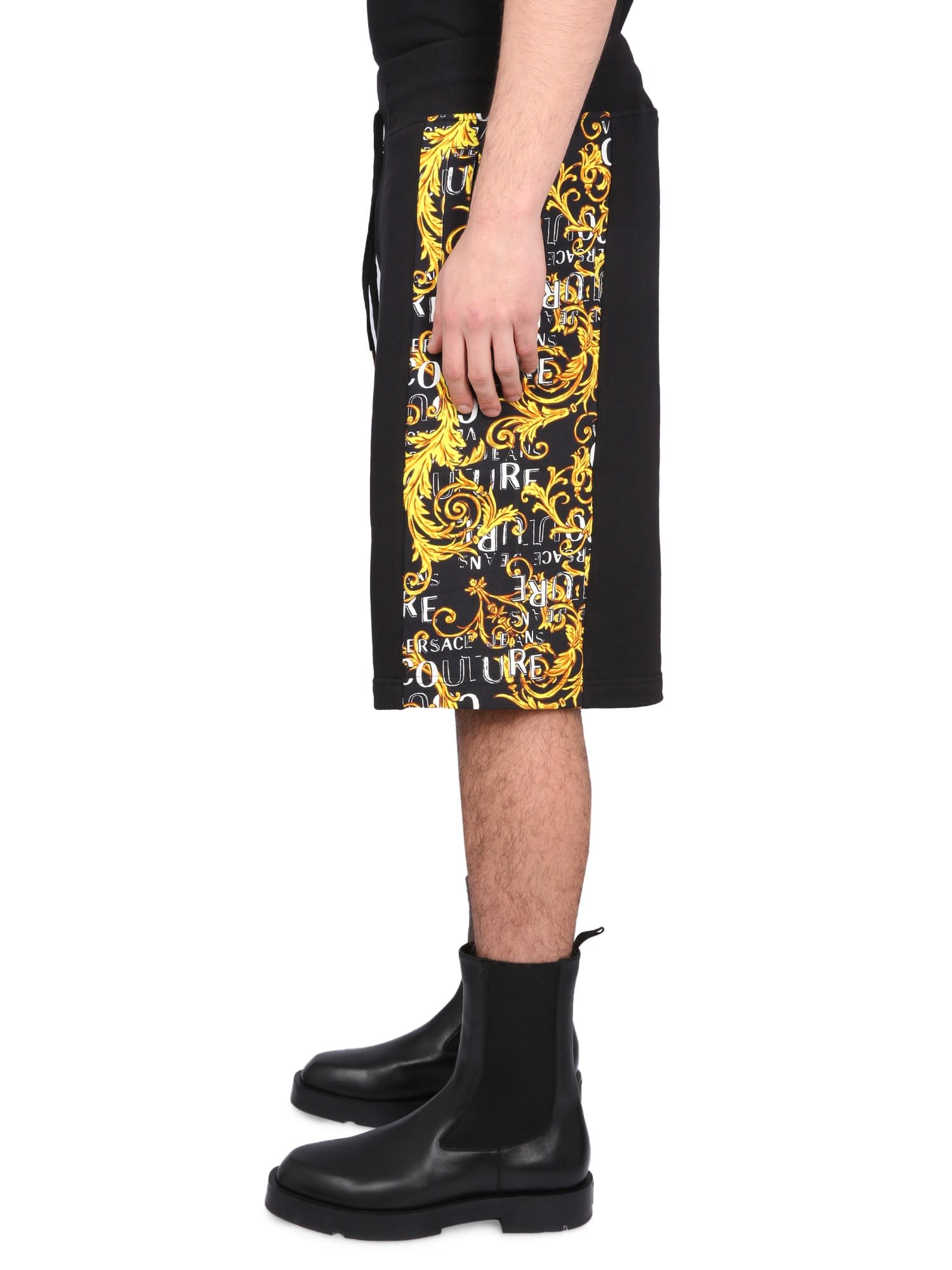 Shop Versace Jeans Couture Bermuda With Logo In Nero