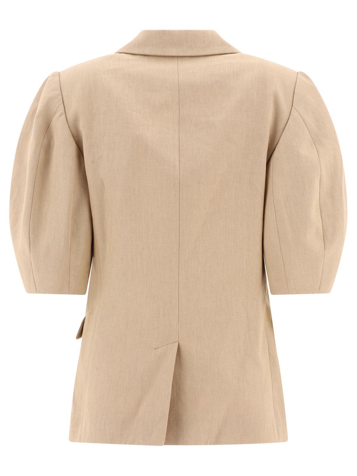 Shop Chloé Balloon Sleeved Single-breasted Jacket In Pearl Beige