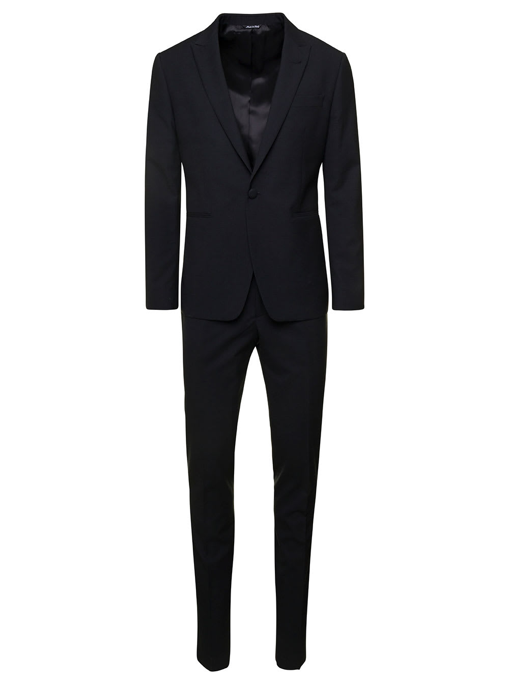 Single-breasted Suit In Black Wool Blend Man