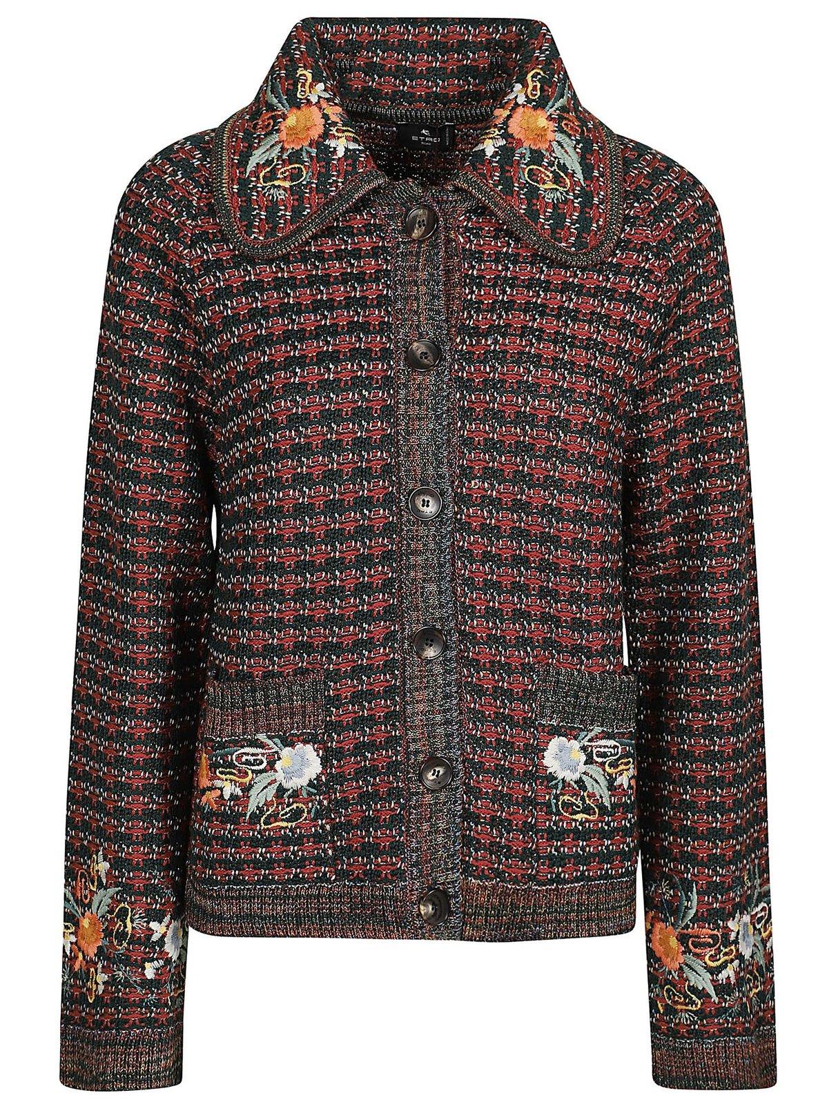 Shop Etro Floral-embroidered Tweed Jacket In S9000