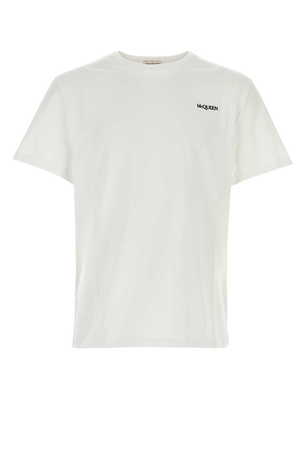 Shop Alexander Mcqueen Logo Embroidered Crewneck T-shirt In White