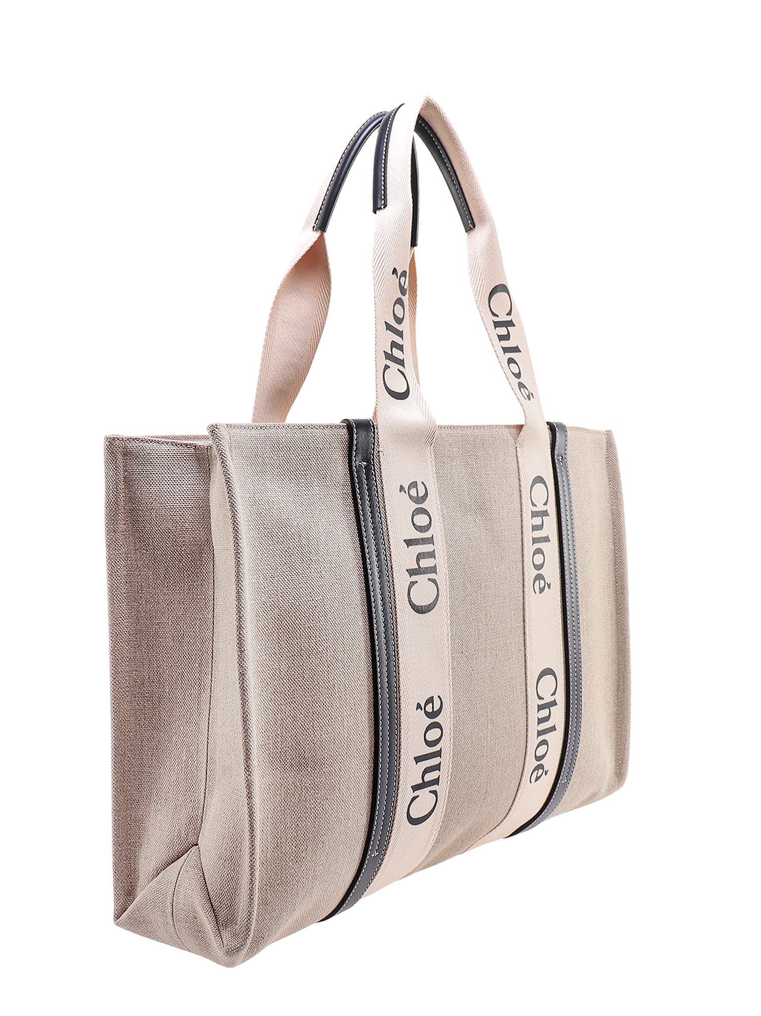 Chloé Linen Shoulder Bag With Logo Print. This Bag Is Made With Lower Environmental Impact Material In Sand