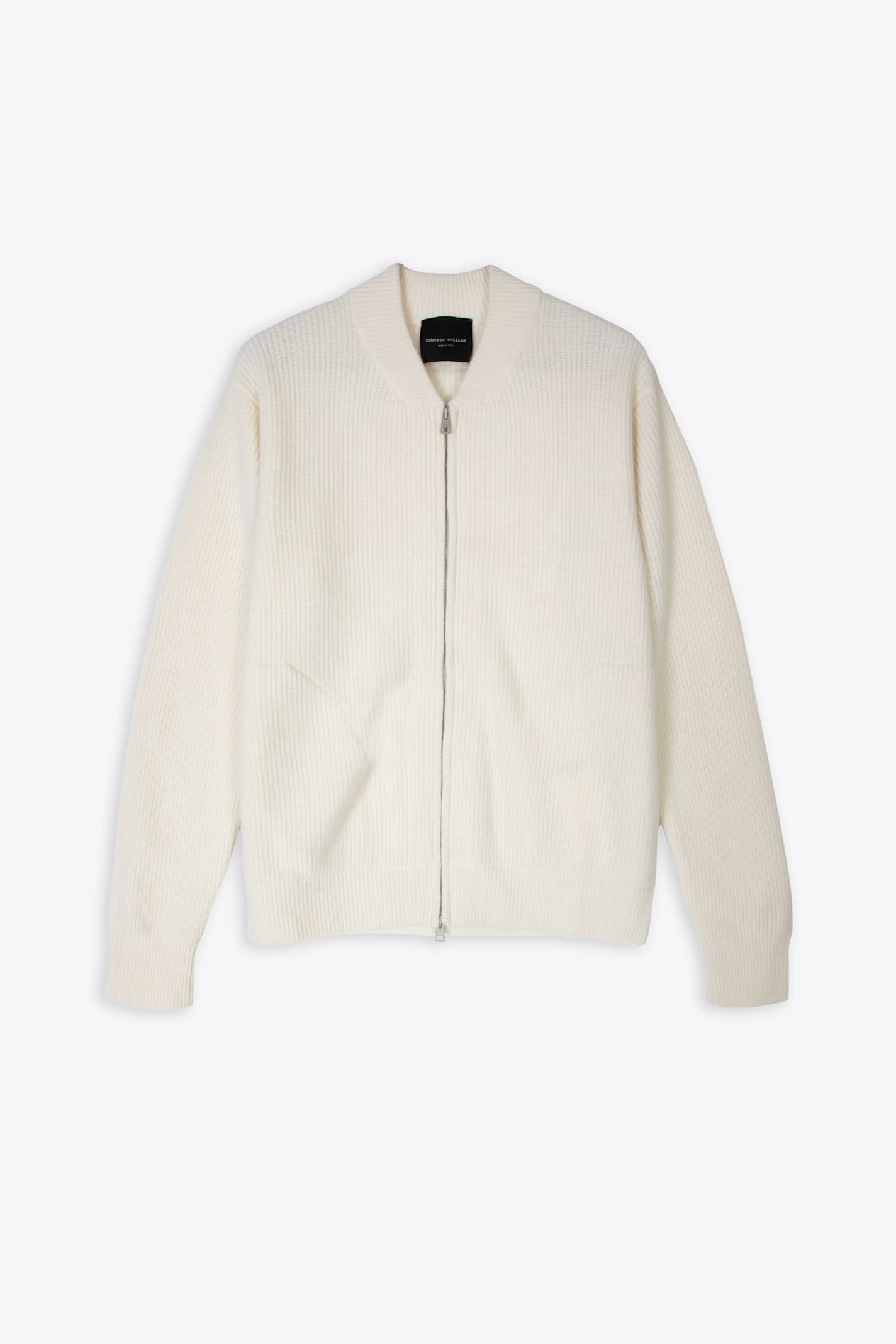 Bomber Ml Costa Con Zip Off white ribbed wool cardigan with zip