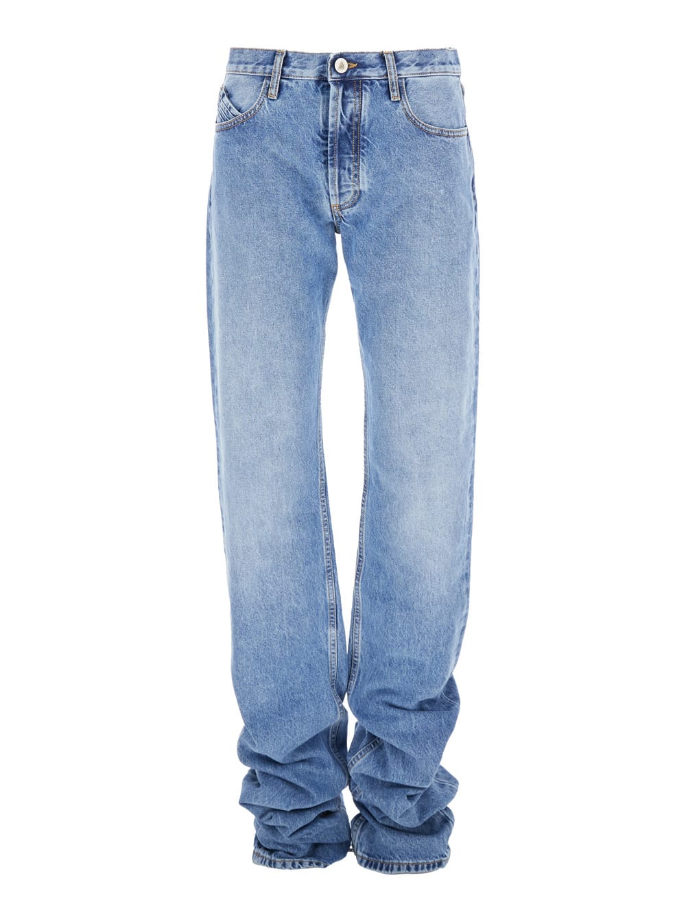 Blue Jeans With Extra Long Leg And Logo Embroidery On The Rear In Denim Woman