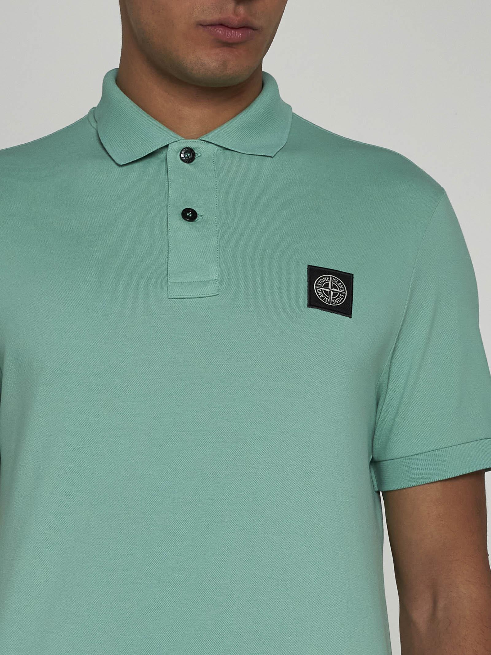 Shop Stone Island Logo-patch Cotton Polo Shirt In Verde