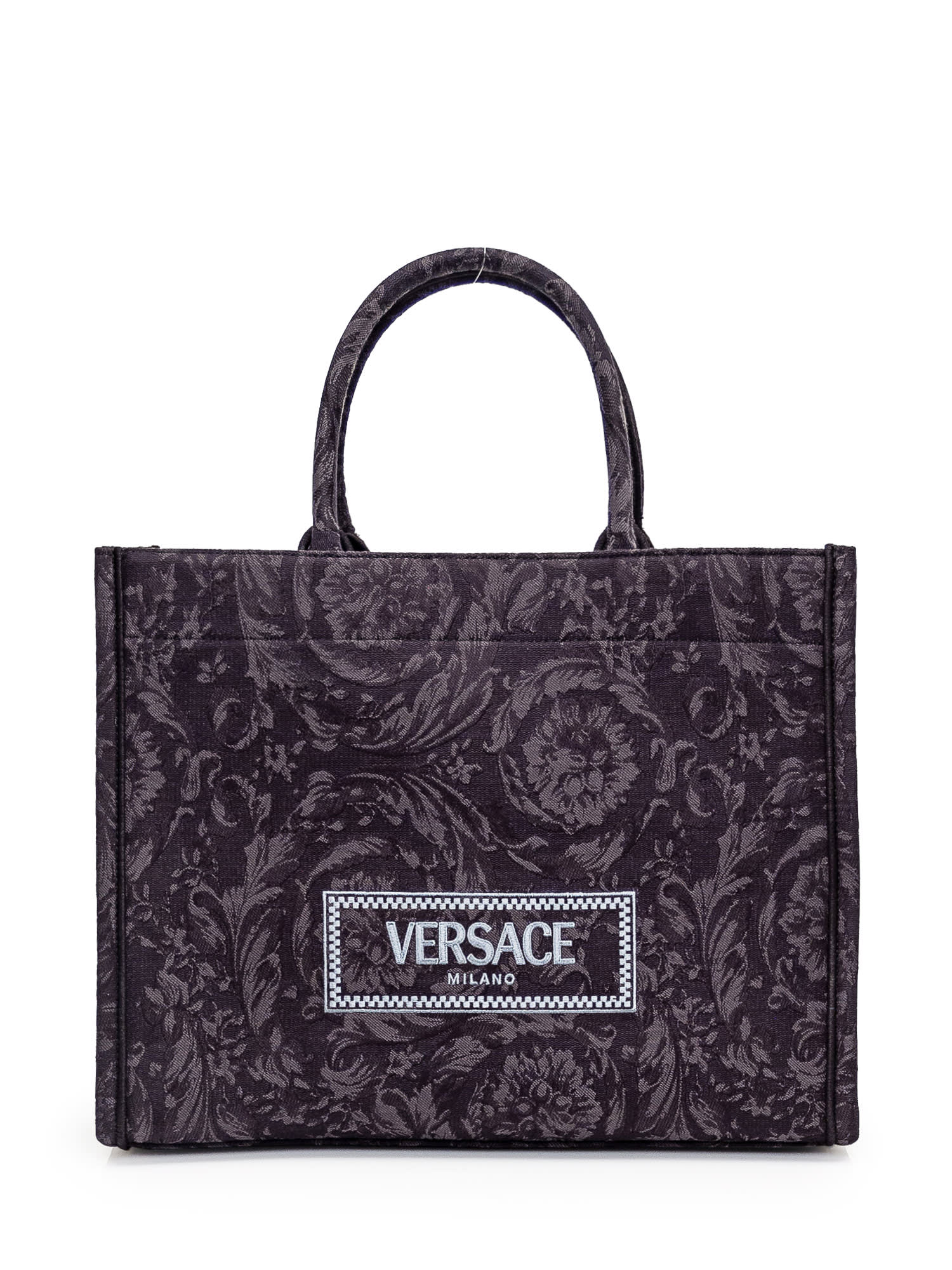 Shop Versace Tote Athena Barocco Bag In Black