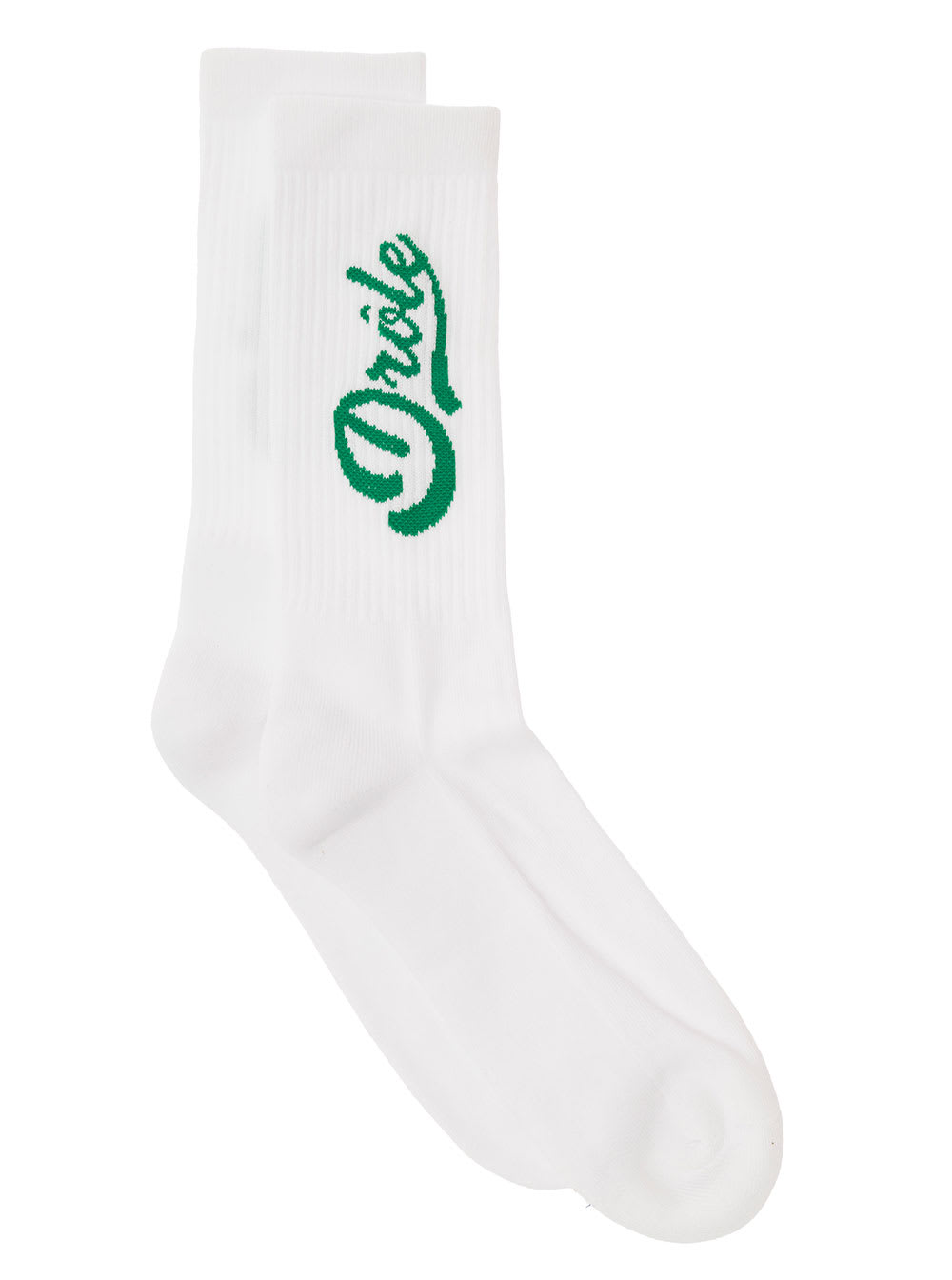 White Ribbed Socks With Green-colored Logo In Cotton Man