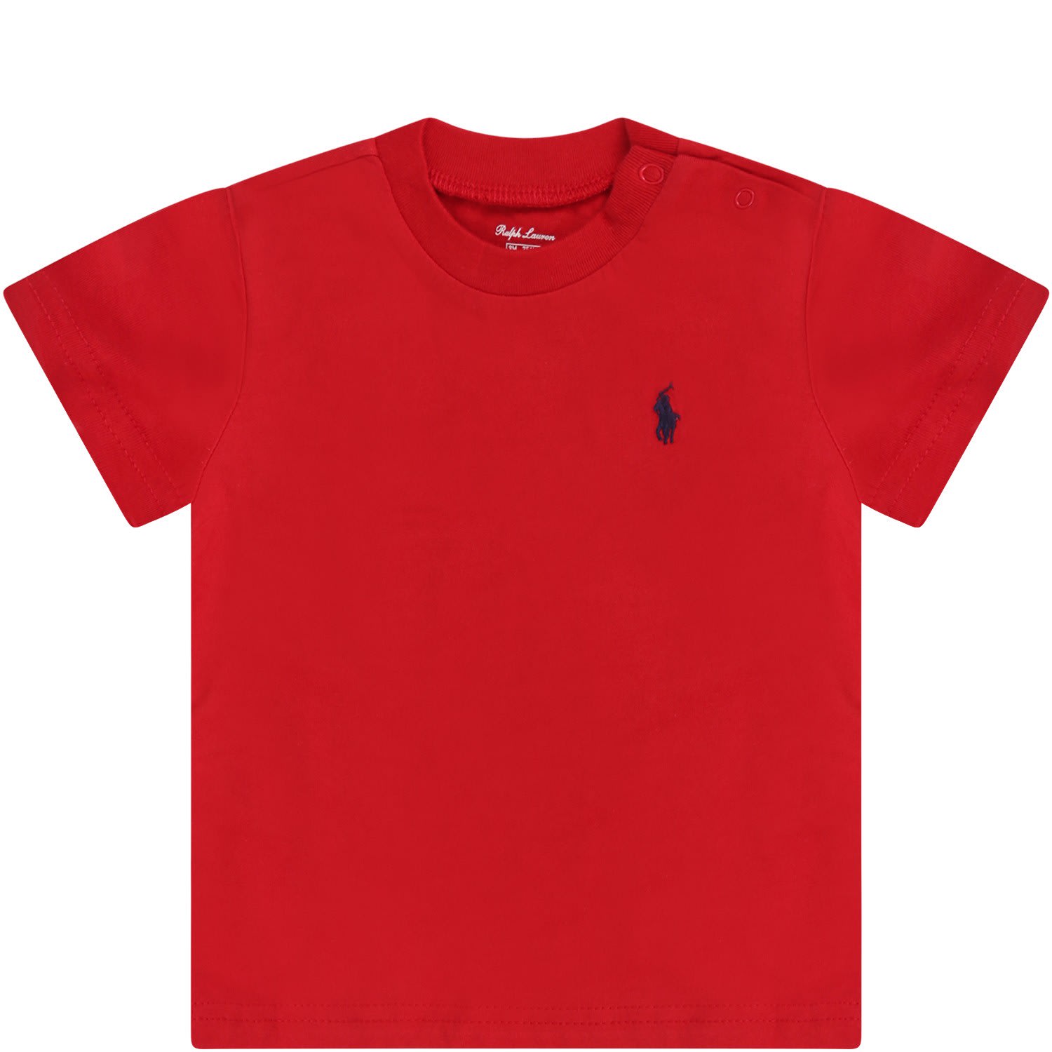 RALPH LAUREN RED T-SHIRT FOR BABY BOY WITH BLUE ICONIC PONY LOGO,11223813